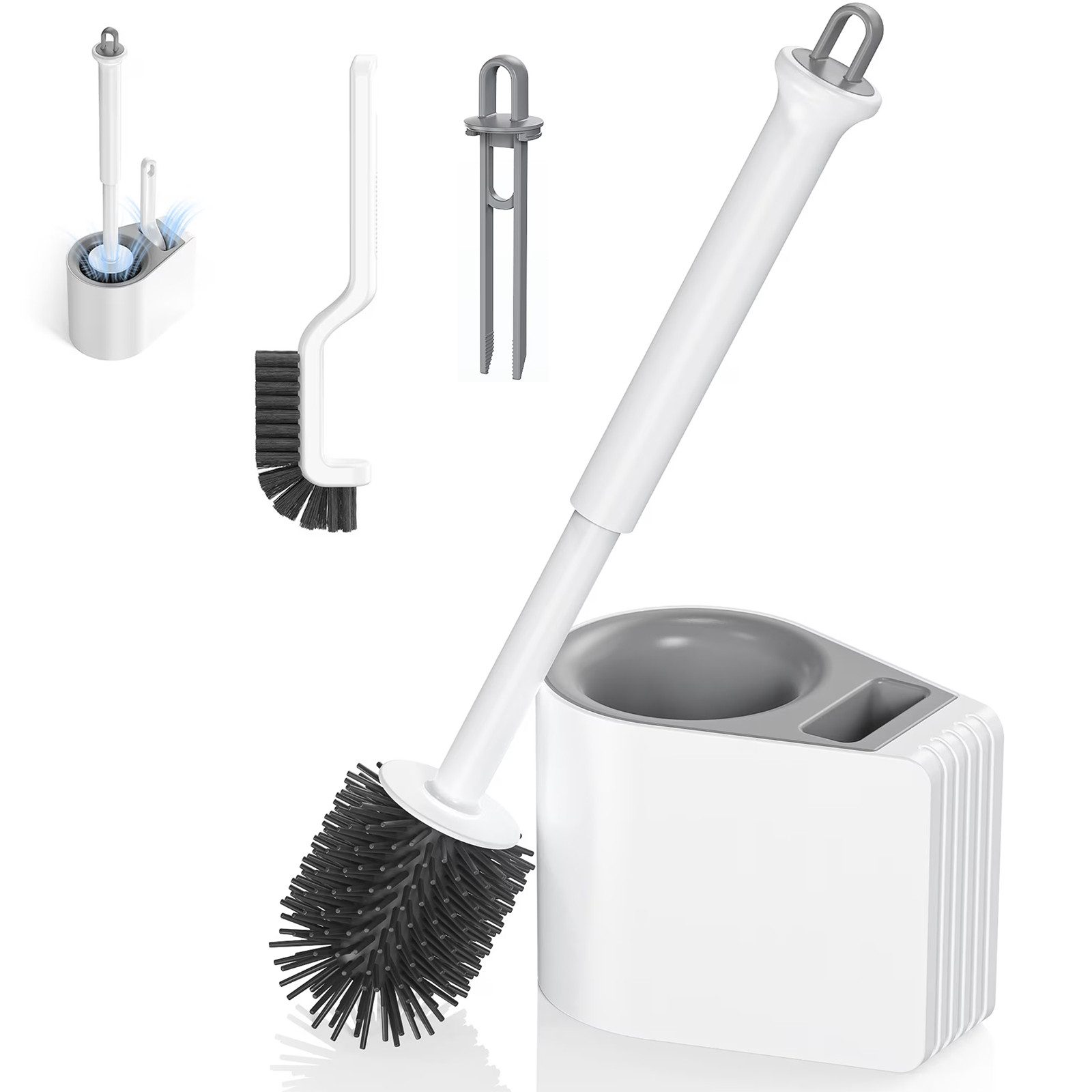 HUGERSTONE WC-Reinigungsbürste Klobürste Set mit Toilettenbürstenhalter Stehend und Fugenbürste, (Set, 3-tlg, WC Bürste Set mit Versteckter Pinzette), Geeignet zur Reinigung von Toiletten, Waschbecken und Badezimmern