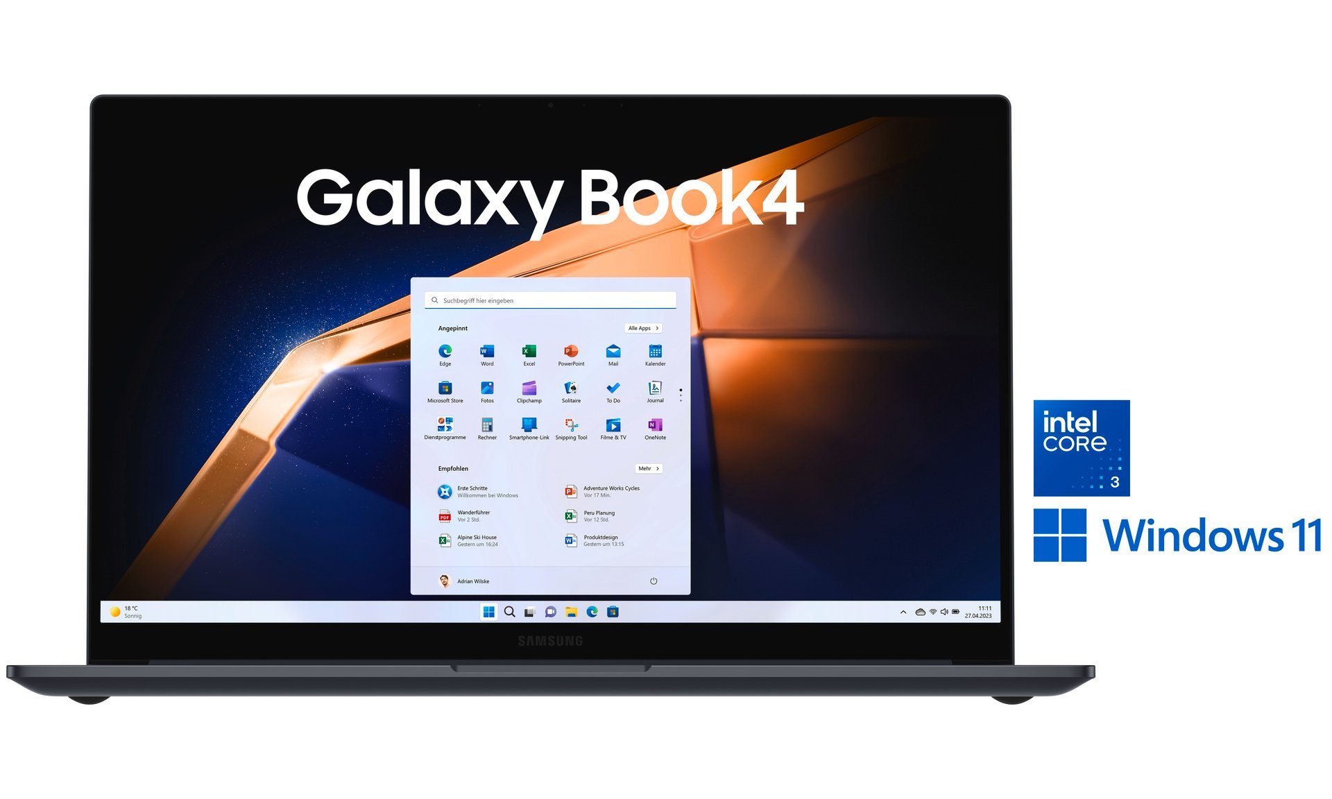 Samsung Galaxy Book4 (NP750X) 15'' Notebook (39,6 cm/15,6 Zoll, Intel Core 3, 256 GB SSD, Intel Core 3 100U Prozessor, 8 GB + 256 GB)