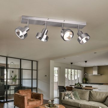 etc-shop LED Deckenleuchte, Leuchtmittel nicht inklusive, Deckenlampe Wohnzimmerleuchte 4-flammig Metall silber Spots schwenkbar