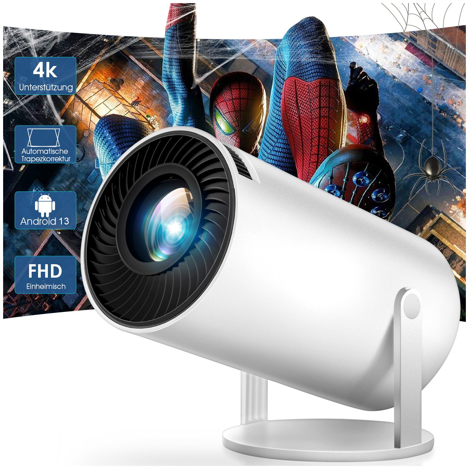 oyajia 180° Winkel einstellbar Haus Außen 1080P Übersee Android LCD Projektor LCD-проектор (10000 lm, 10000:1, 1920x1080 px, WiFi6 & BT5.0)