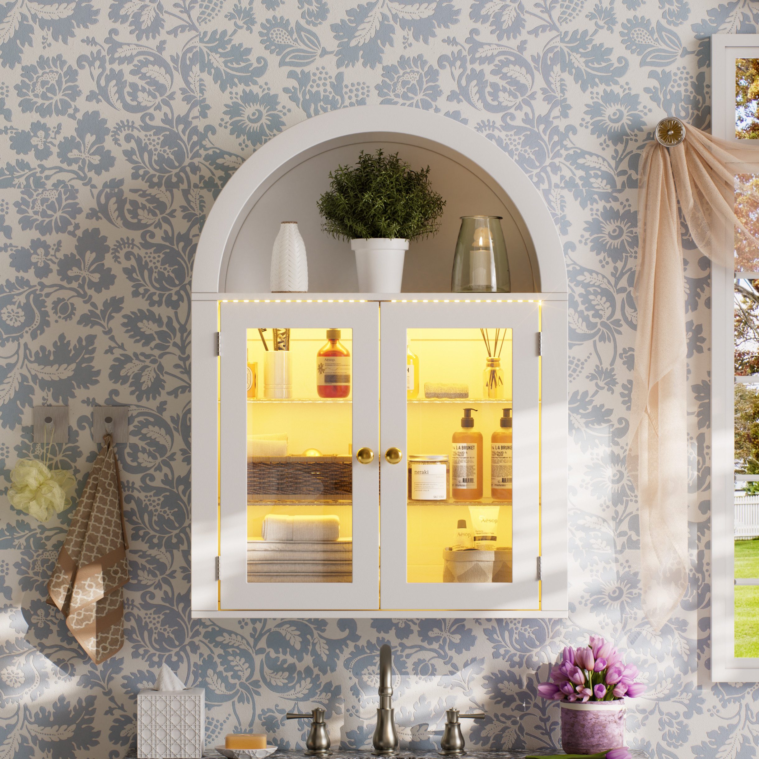 TWSOUL Hängeschrank Gewölbter Wandschrank mit LED&verstellbarem Regal, 70x9 günstig online kaufen