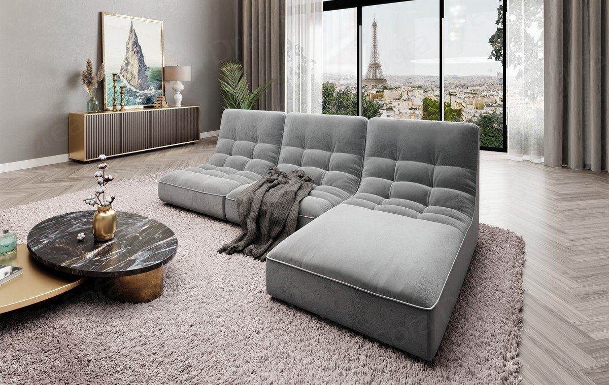 Sofa Dreams Ecksofa Samtstoff Sofa Design Couch Melilla L Form Stoffsofa, Loungesofa hellgrau84