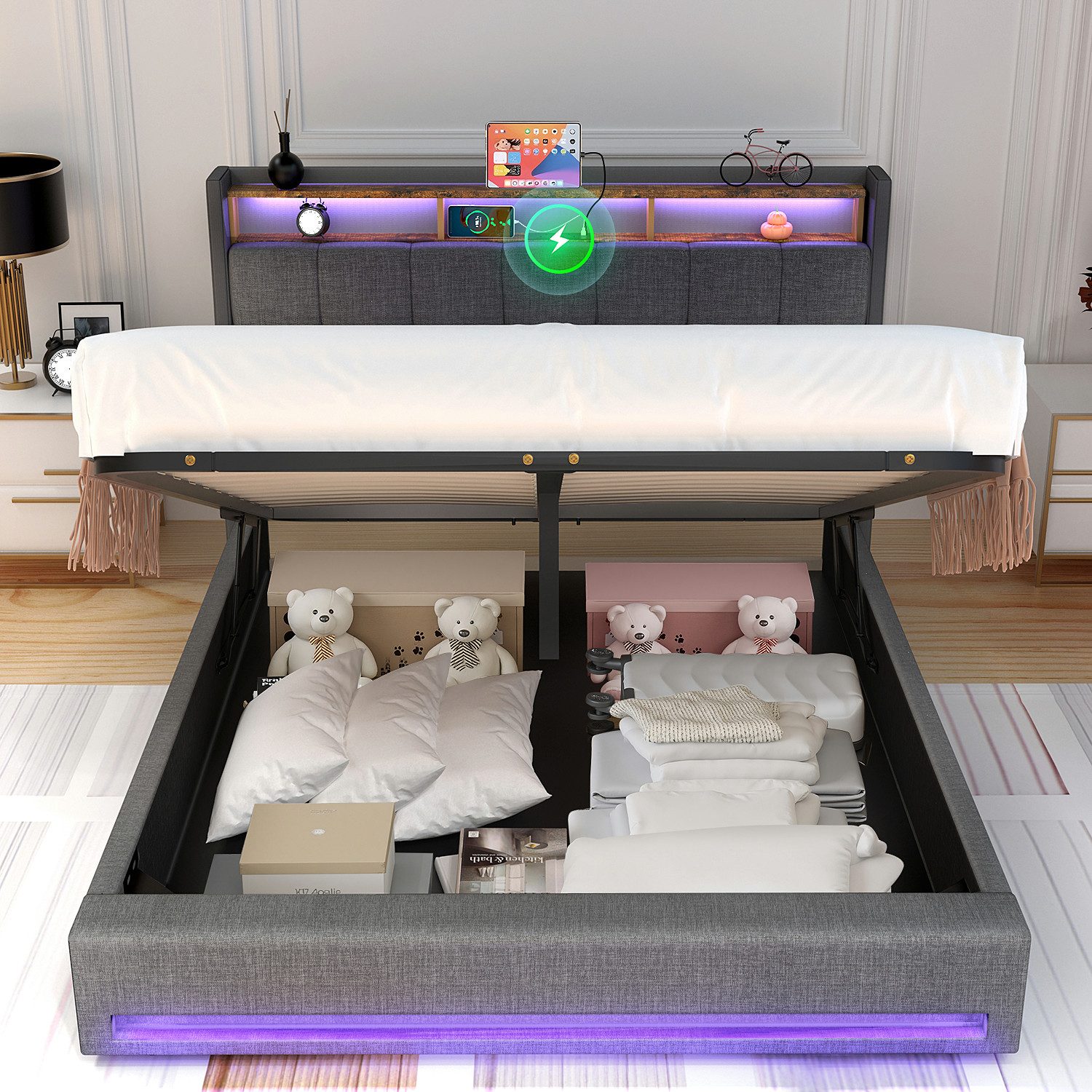 oyajia Polsterbett Doppelbett mit LED Licht günstig online kaufen