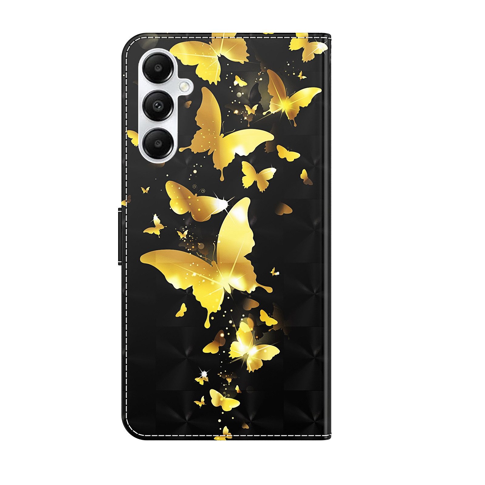 CLM-Tech Handytasche für Samsung Galaxy A16 / A17 5G Hülle aus Kunstleder Klapphülle (Schmetterlinge gold schwarz, Handyhülle mit Standfunktion - Wallet Flip Case inklusive Kartenfächer), Cover mit Magnetverschluss