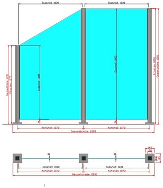 STAKET PRO Zaun, (Set), Glaszaun, Gesamtlänge: 2,29 m, 3 Pfosten