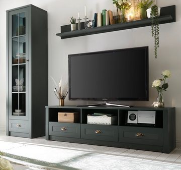 Furn.Design Lowboard Forres (TV Unterschrank in Landhaus grün, 158 x 47 cm), mit 3 Schubladen