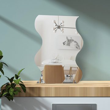 Rnemitery 3D-Wandtattoo 3D-Wandaufkleber, gewellt, 6 Stück, Spiegelkunst, DIY-Heimdekoration