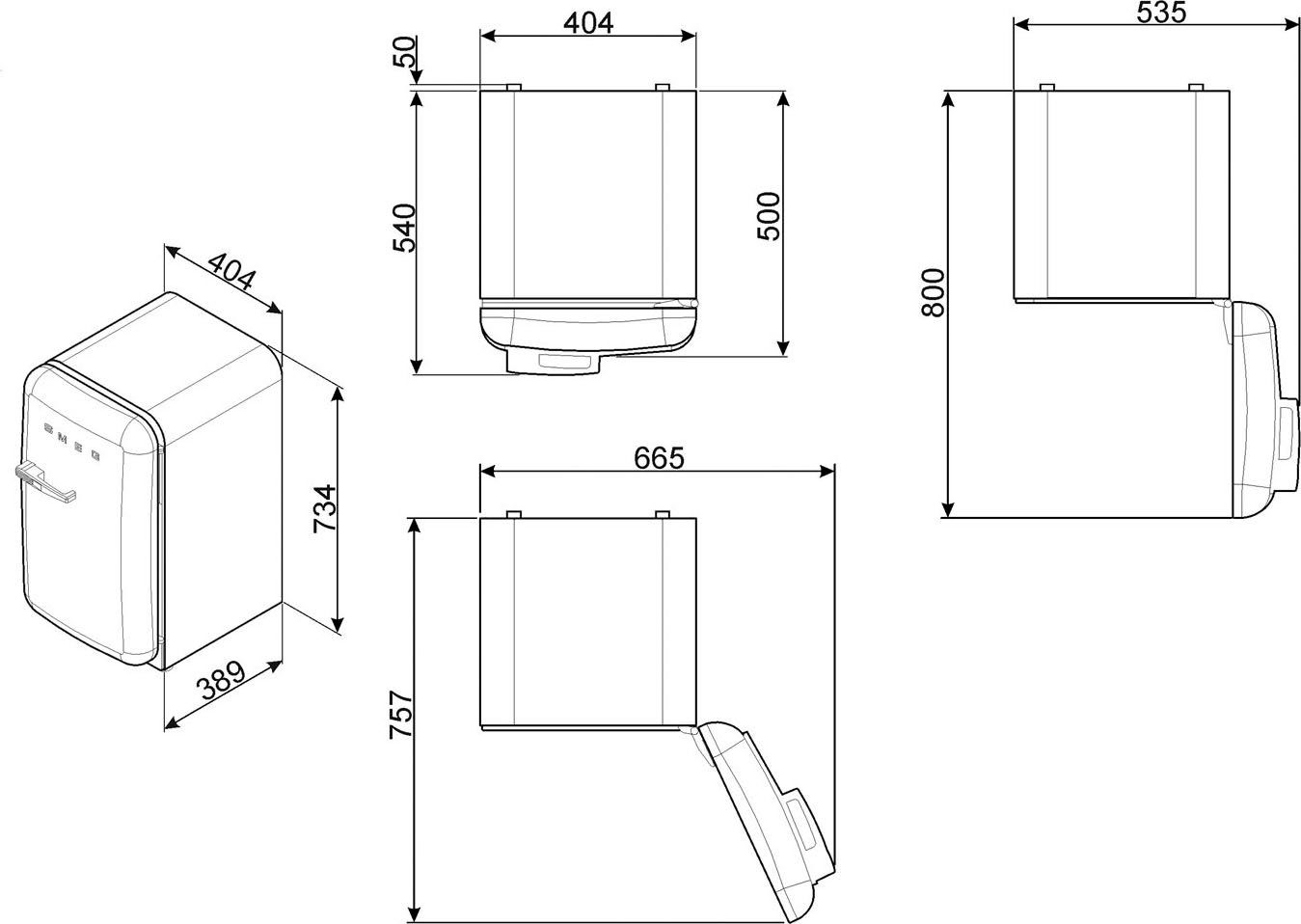 cm 71,5 Smeg 40,4 FAB5RCR5, Kühlschrank breit hoch, cm