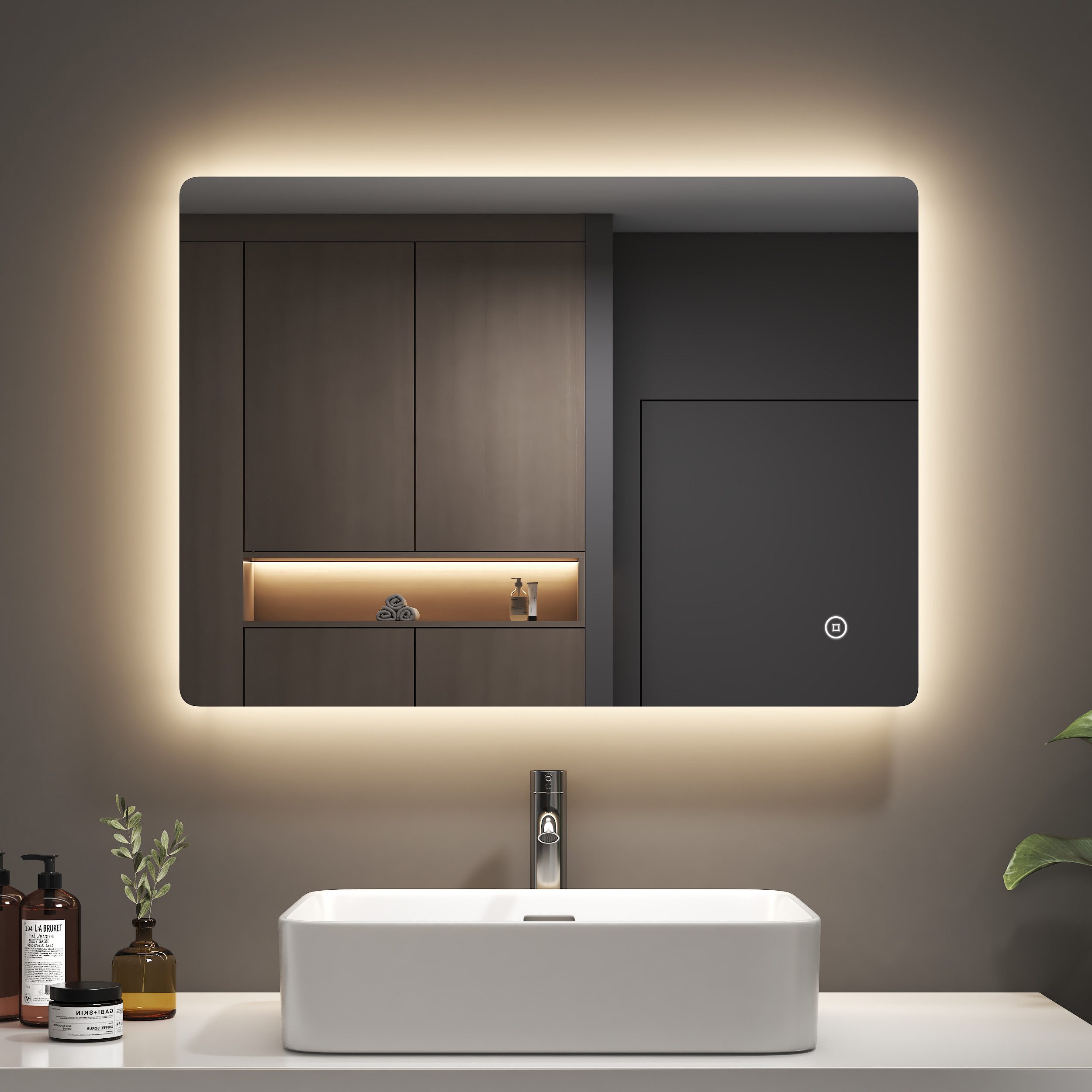EMKE Badspiegel LED Badezimmerspiegel mit Beleuchtung, mit Touch-schalter und Beschlagfrei