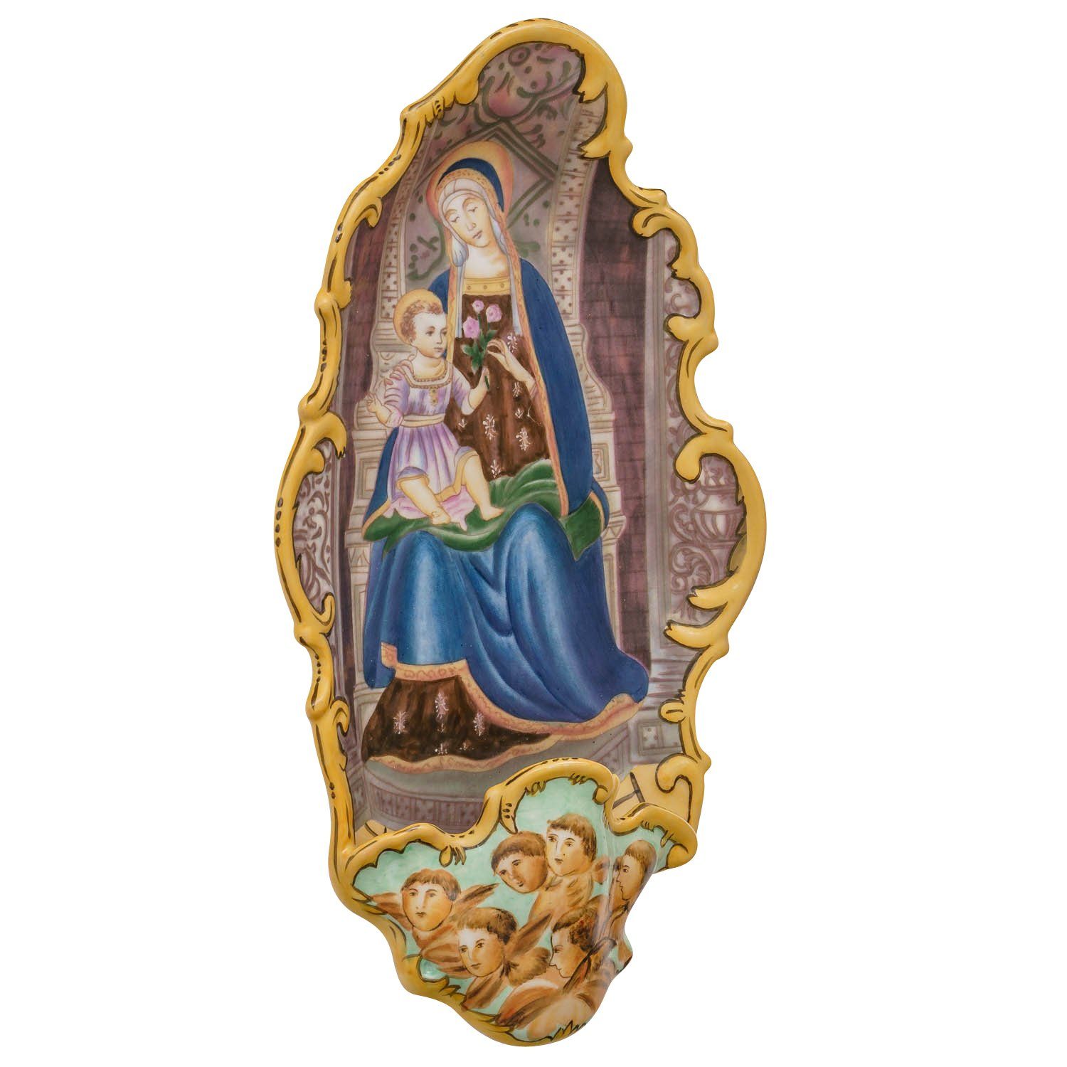 34cm Majolica Weihwasserbecken Porzellan Antik-Stil Religion Aubaho Engel Engelfigur