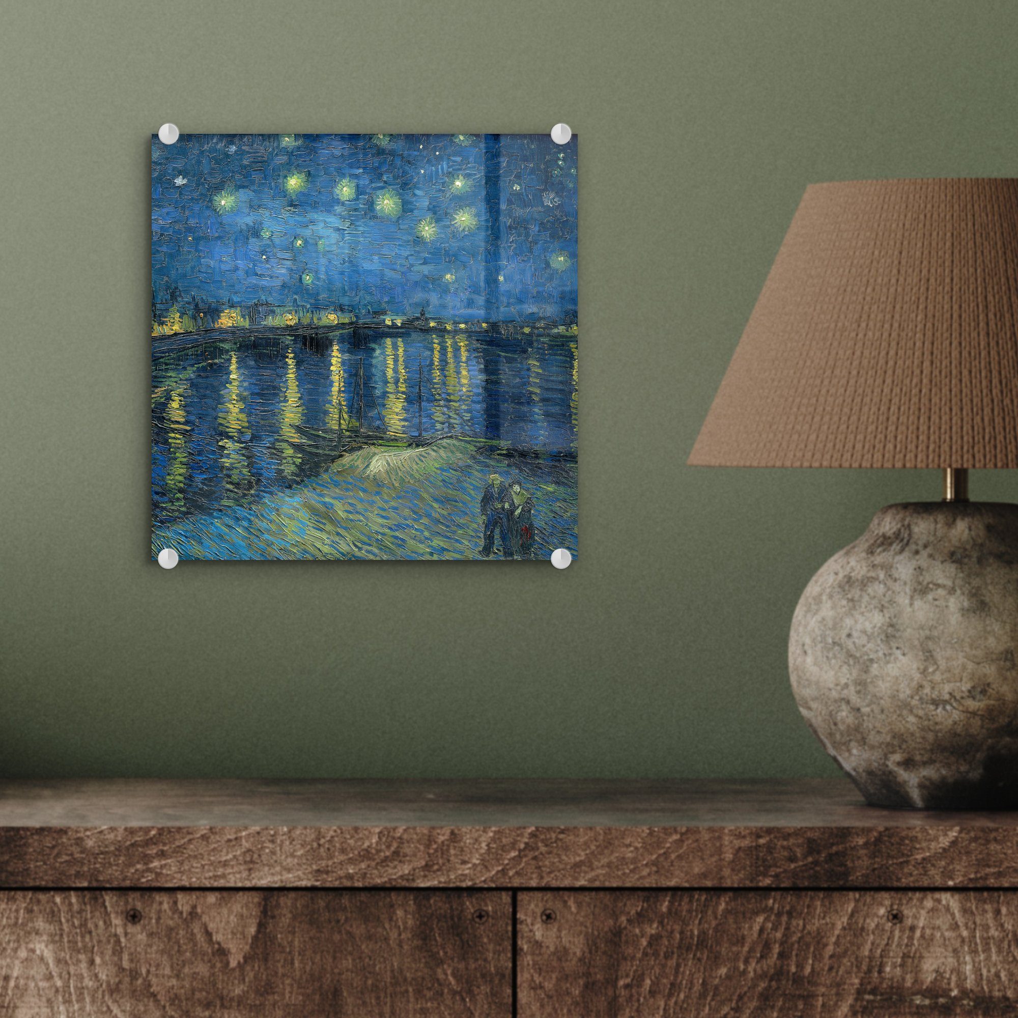 auf - van von Foto Wandbild Bilder Vincent Acrylglasbild auf St), - Glas Gogh, sternenklare - Glasbilder - Nacht Glas Wanddekoration Gemälde MuchoWow Die (1