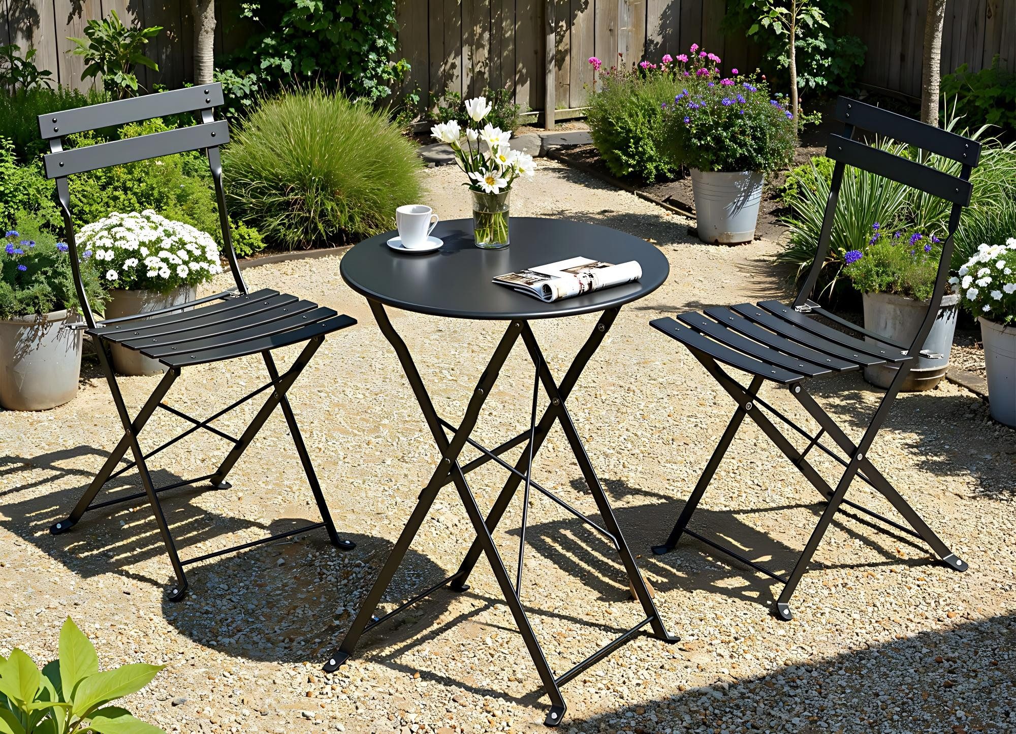 SONGMICS Balkonset, Gartenmöbel-Set, Balkonmöbel 3-teilig, 1 Klapptisch mit 2 Stühlen
