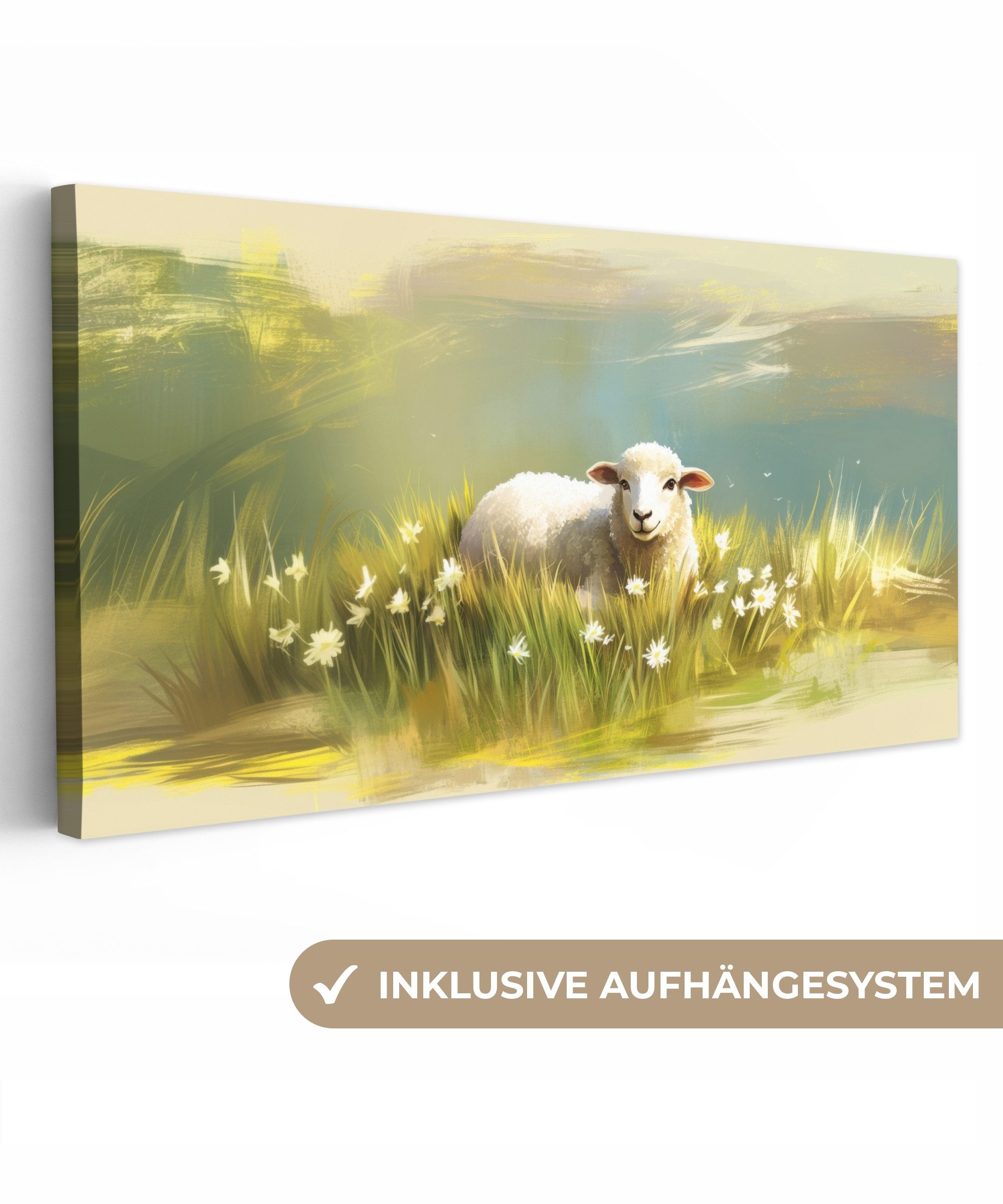 OneMillionCanvasses® Leinwandbild Panorama Schafe - Wiese günstig online kaufen