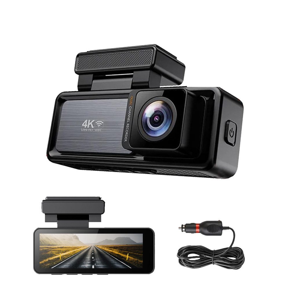 Lisabonde Dashcam 4K Ultra HD mit WiFi & App, 140° Weitwinkel, G-Sensor, IPS Dashcam (4K Ultra HD, WLAN (WiFi), 1x Dashcam, 1x Halterung, 1x KFZ-Ladegerät, 1x Anleitung, WDR-Technologie, Integrieertes WiFi, App-Steuerung, F1.6 Blende)