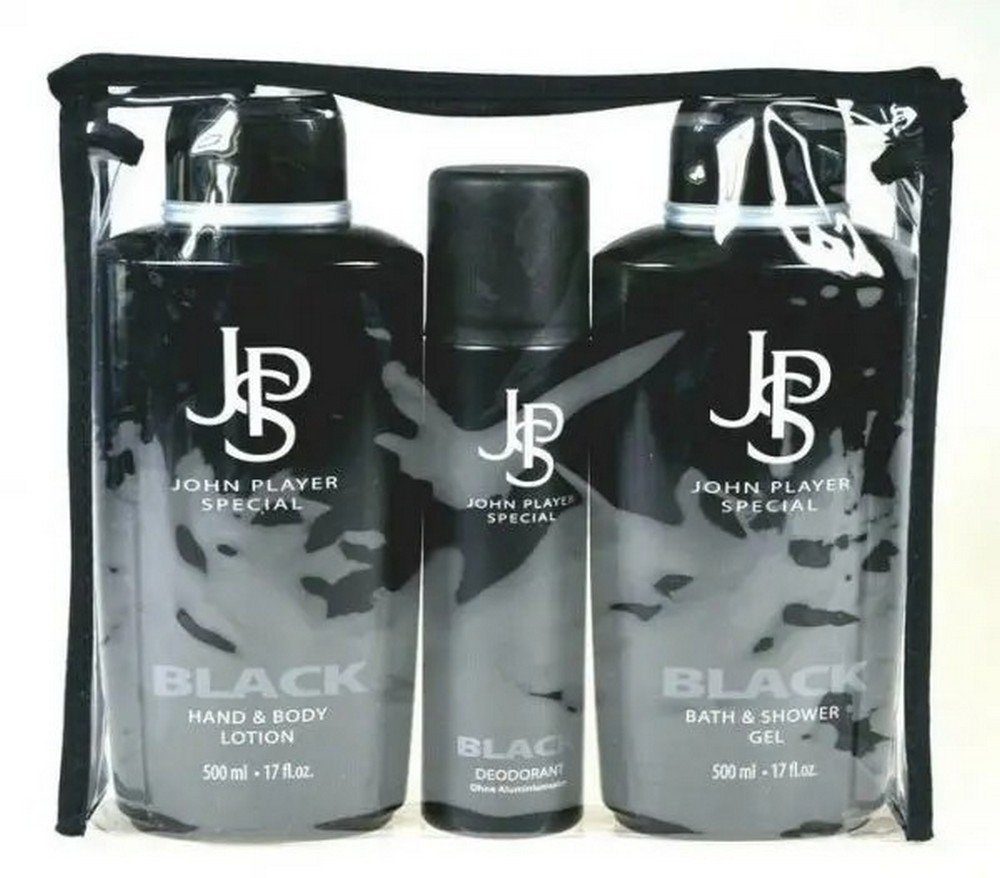 John Player Special Duschgel Black Duschgel 500ml & Body Lotion 500ml & Deodorant 150ml, 3-tlg.