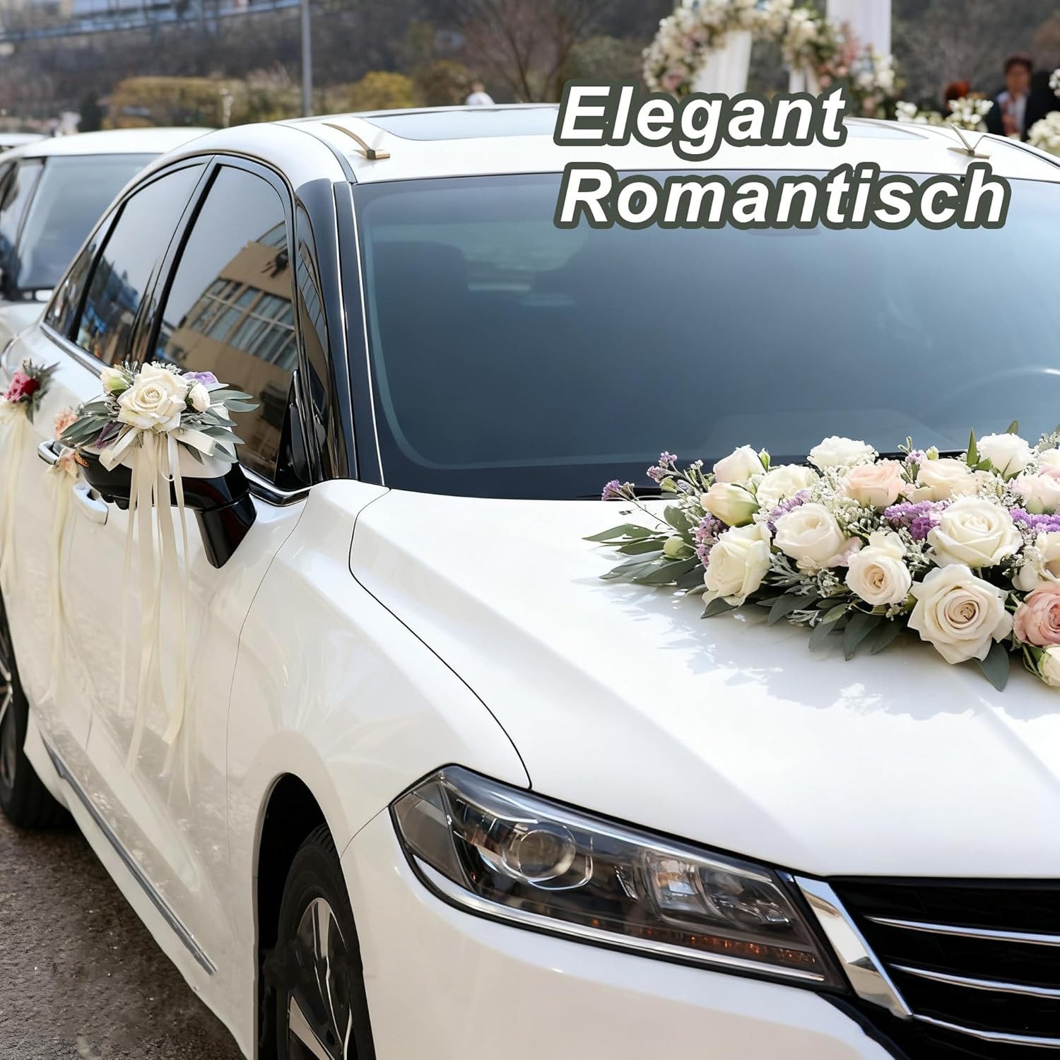 FELIXLEO Dekohänger 2St Hochzeit Autoschmuck Schleifen Künstliche Blumen Rückspiegel Weiß. (1 St)