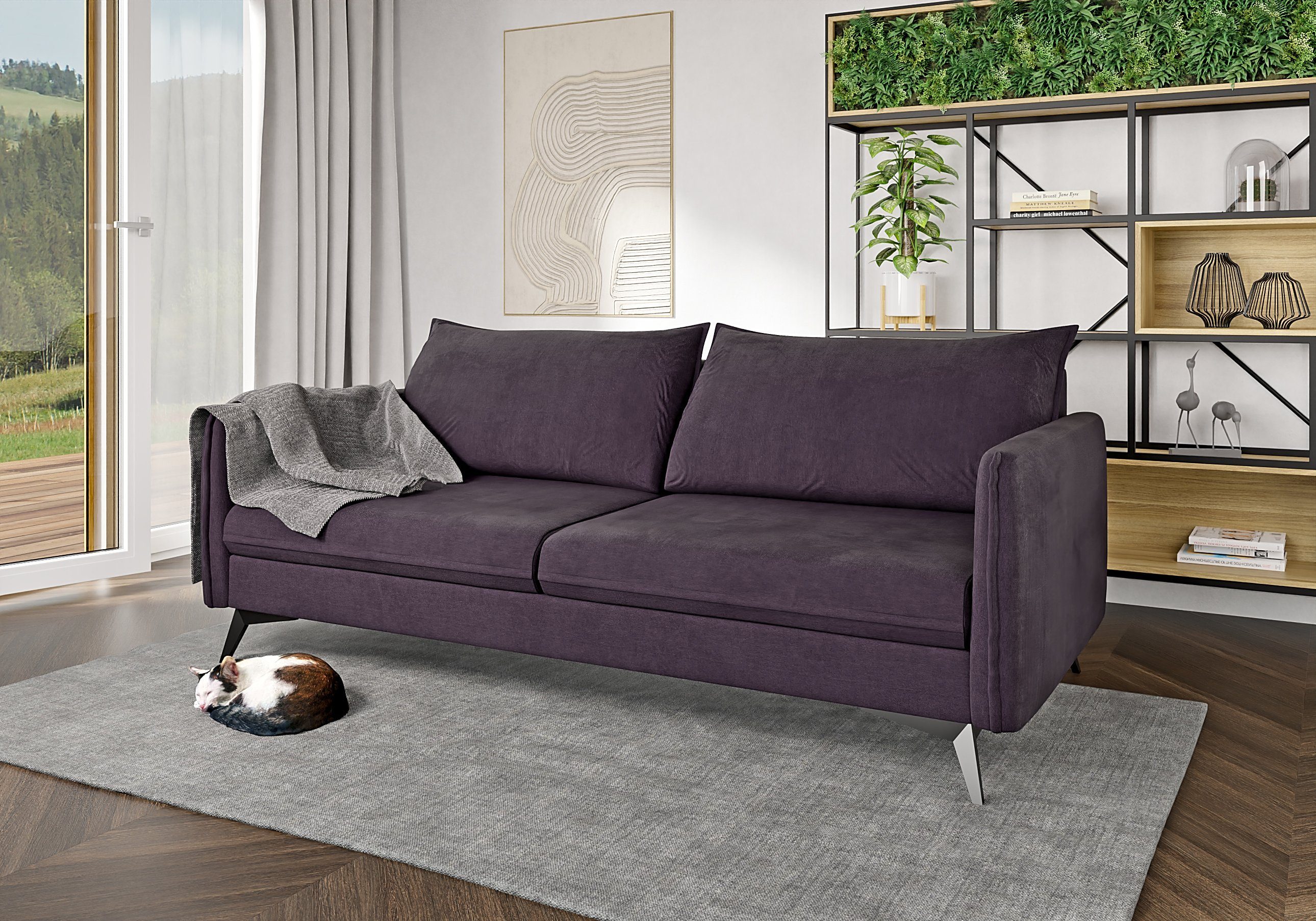 S-Style Möbel 3-Sitzer Modernes Sofa Azalea mit Schwarz Metall Füßen, mit Wellenfederung Lila