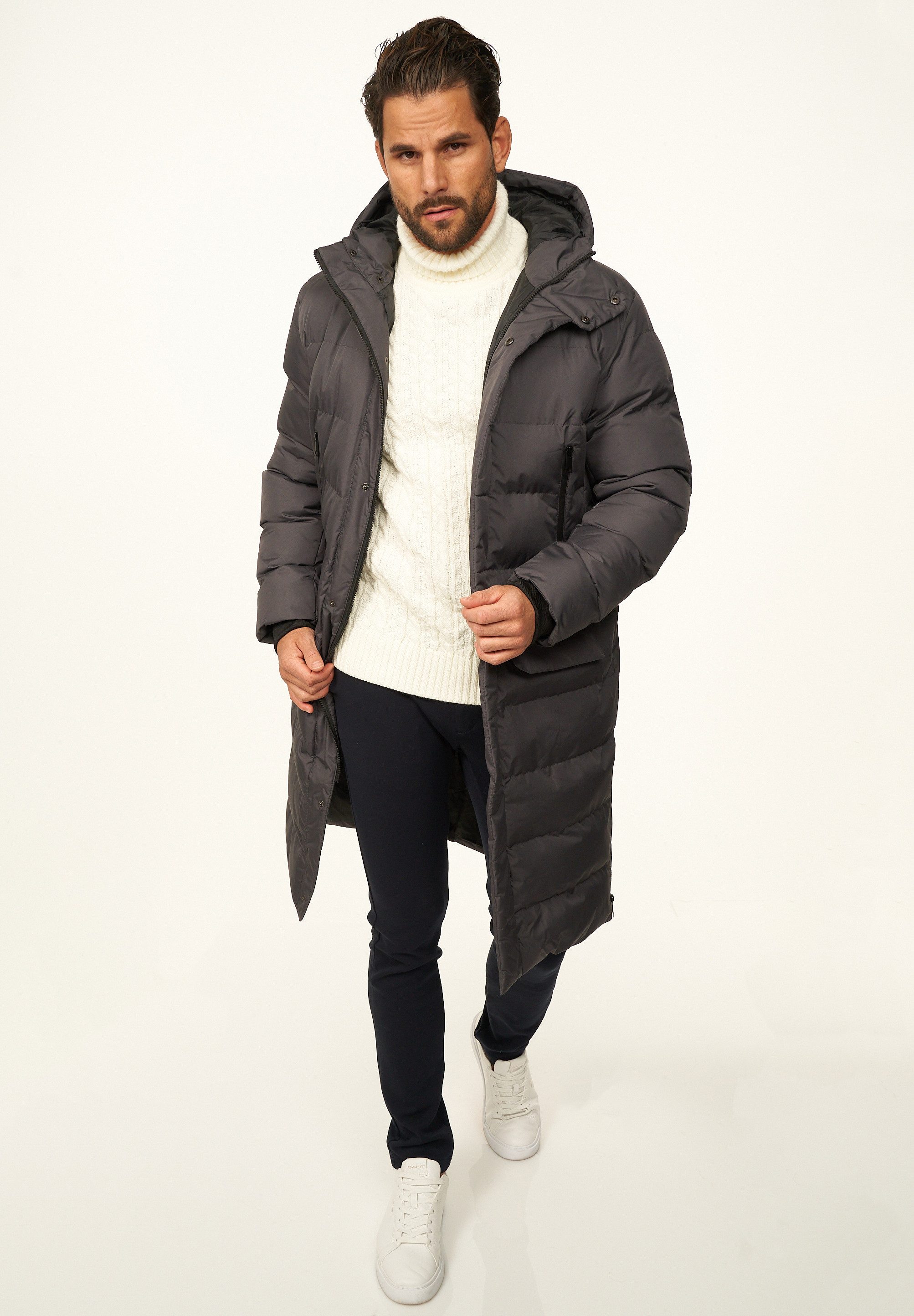 OneRedox Parka mit Kapuze als Winterjacke - Langer Steppmantel Herren warme Pufferjacke Steppjacke - Langer Wintermantel