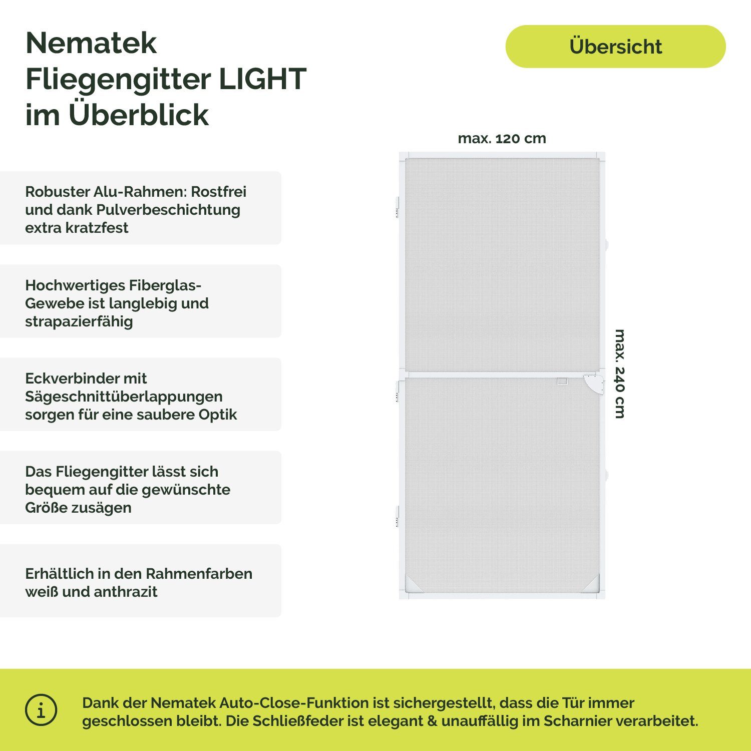 Nematek Insektenschutz-Tür Nematek® Insektenschutz x 240 cm Türen 120 System Weiß Alu bis max. Rahmen