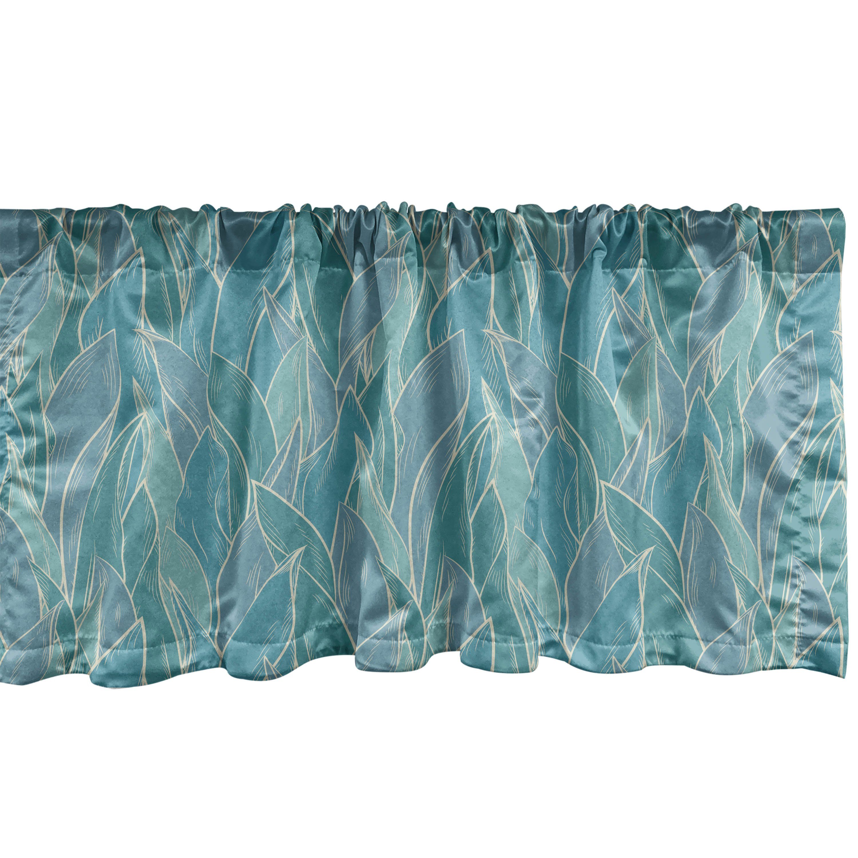 Scheibengardine Vorhang Volant für Küche Schlafzimmer Dekor mit Stangentasche, Abakuhaus, Microfaser, Botanisch Abstrakt bläulichen Blättern