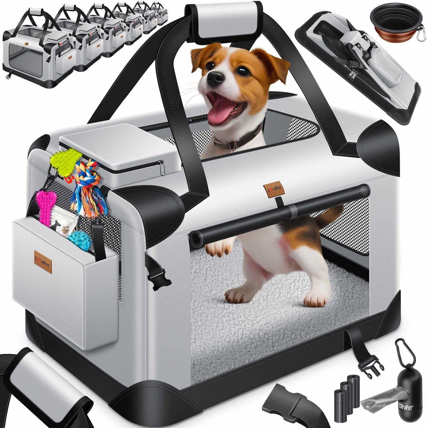Lovpet Tiertransportbox bis 7 kg, Hundebox Hundetransportbox faltbar Inkl.Hundenapf Transport