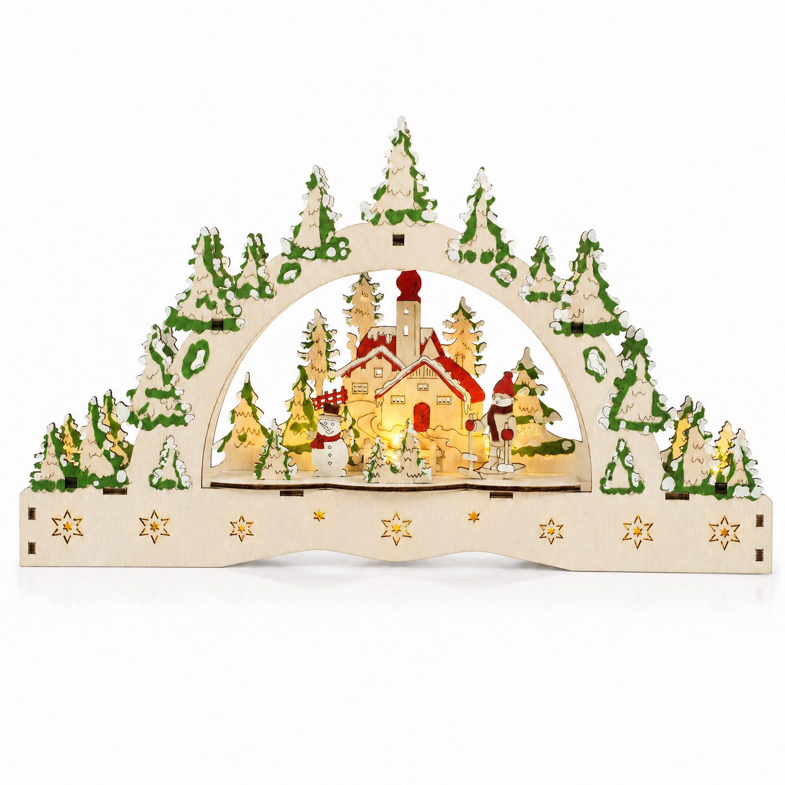 Salcar Schwibbogen LED aus Holz, 3D Weihnachtsdeko,Lichterbogen Weihnachtsdorf, Dekoration aus Holz für Advent und Weihnachten mit 13 LEDs in Warmweiß