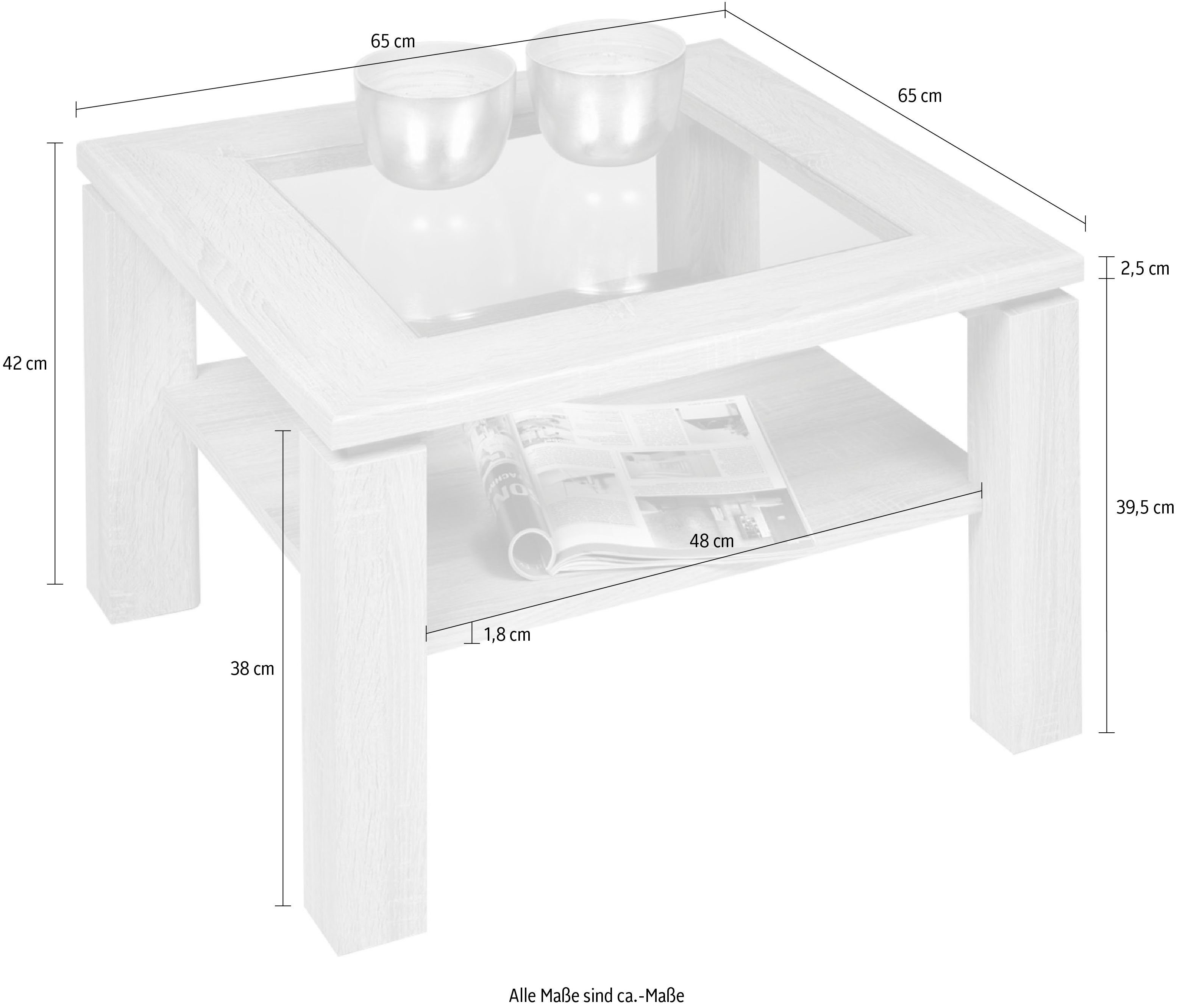 PRO Line Couchtisch, sonoma mit Einlage aus Eiche Ablageboden, wahlweise oder Holzplatte Holz, mit