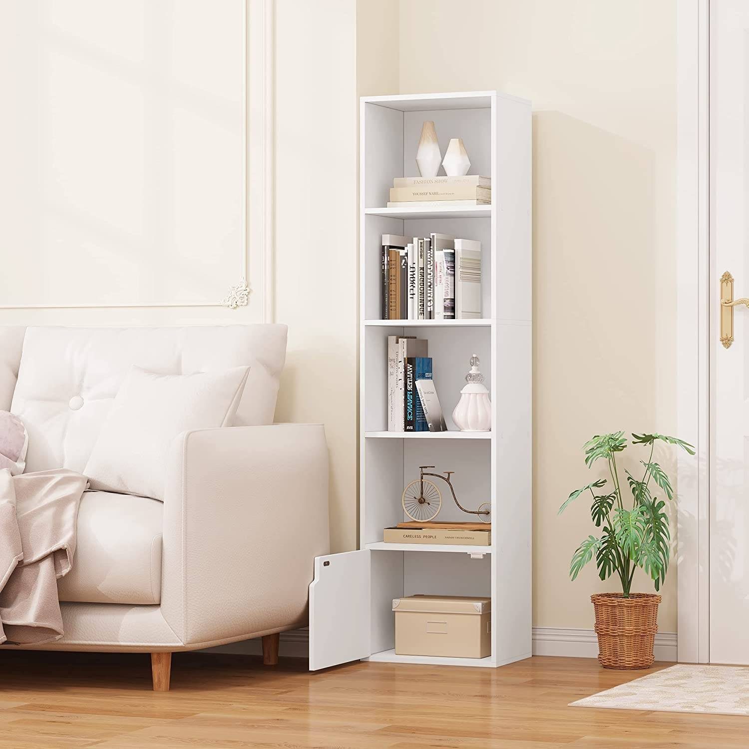 EUGAD Bücherregal, 1-tlg., mit 5 Fächern 1 Tür aus MDF, 34x132x24cm günstig online kaufen