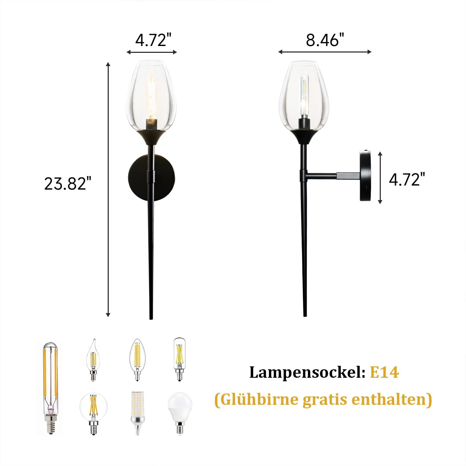 Sunicol Wandleuchte Schwarz Glas LED Wandleuchte mit E14-Glühlampe, 1/2 Stü günstig online kaufen