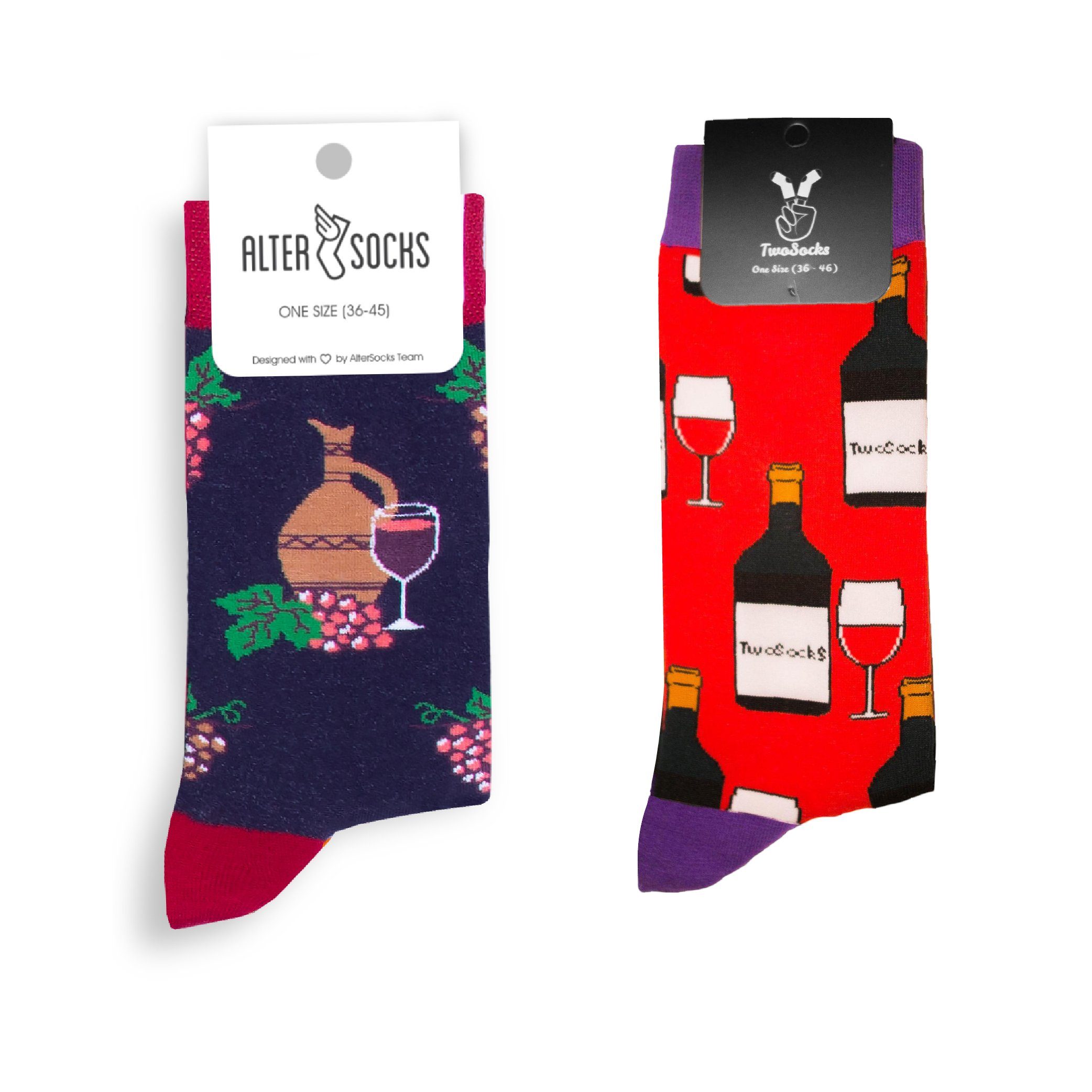 Wein Freizeitsocken Baumwolle, und lustige Einheitsgröße TwoSocks (2 Socken, Herren Damen Socken Paar)