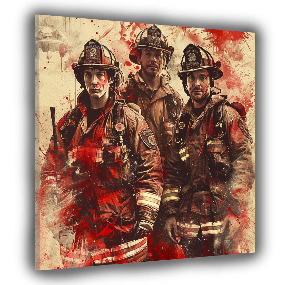 Artedinoi Leinwandbild Feuerwehrmänner abstrakt Red Leinwandbild Wandbild Kunstdruck XL Wandd