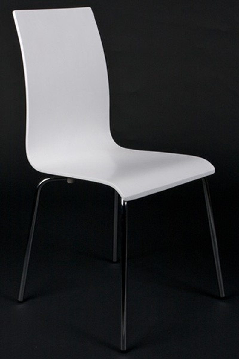 Casa Padrino Besucherstuhl Designer Stuhl aus Holz und verchromtem Stahl Weiss, Esszimmerstuhl, moderner Wohnzimmerstuhl