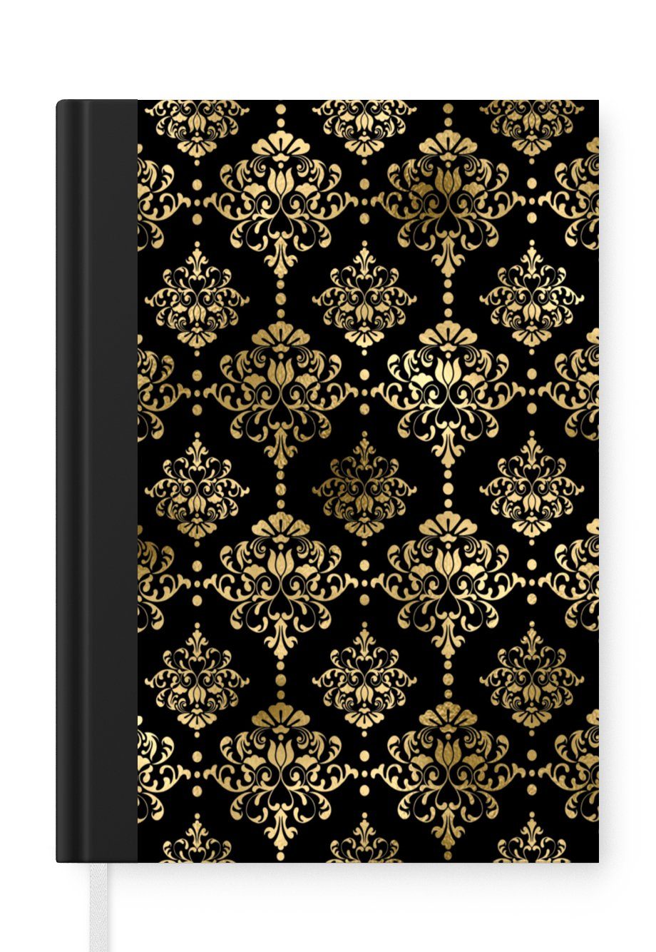 MuchoWow Notizbuch Muster 98 Gold Schwarz, Seiten, Notizheft, Journal, - - Barock - Haushaltsbuch Tagebuch, Merkzettel, A5