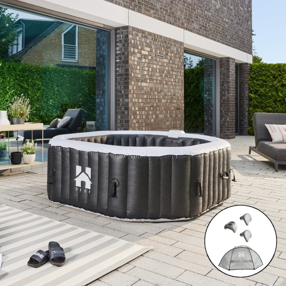 HOME DELUXE Whirlpool DROP inkl. Kissen, Getränkehalter und Sonnendach, für 6 Personen, 130 Luftdüsen, Aufblasbarer Whirlpool