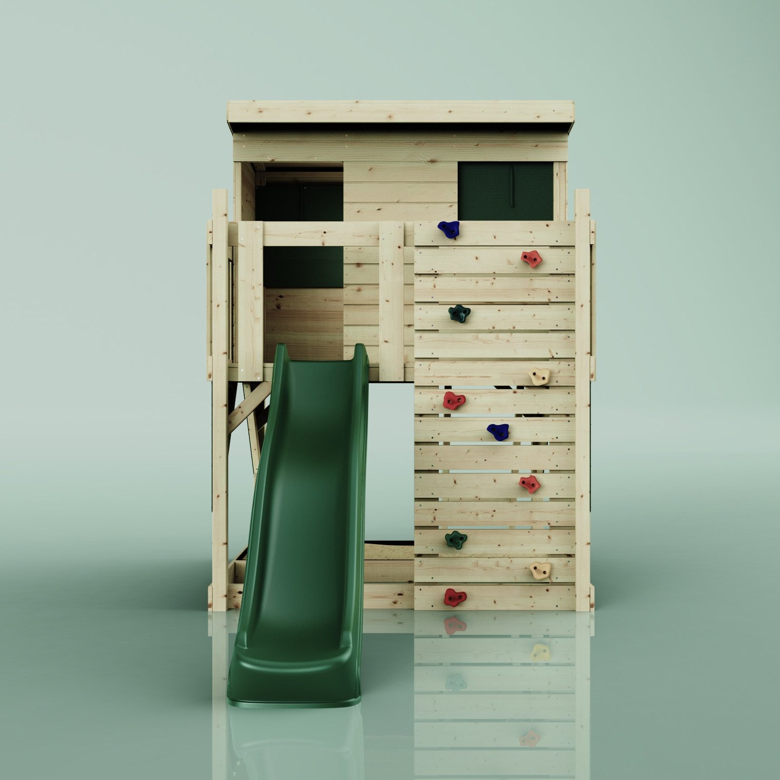 OutdoorToys Spielturm Stelzenhaus Polarstern, aus Holz in Dunkelgrün mit Rutsche, Kletterwand