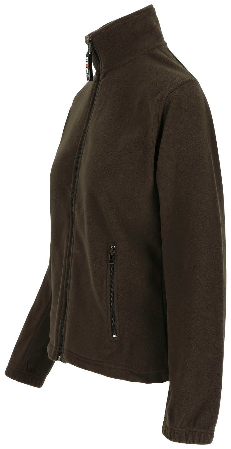 Herock Fleecejacke Deva Fleece Jacke Seitentaschen, und Damen warm, braun 2 angenehm leicht langem Reißverschluss, Mit