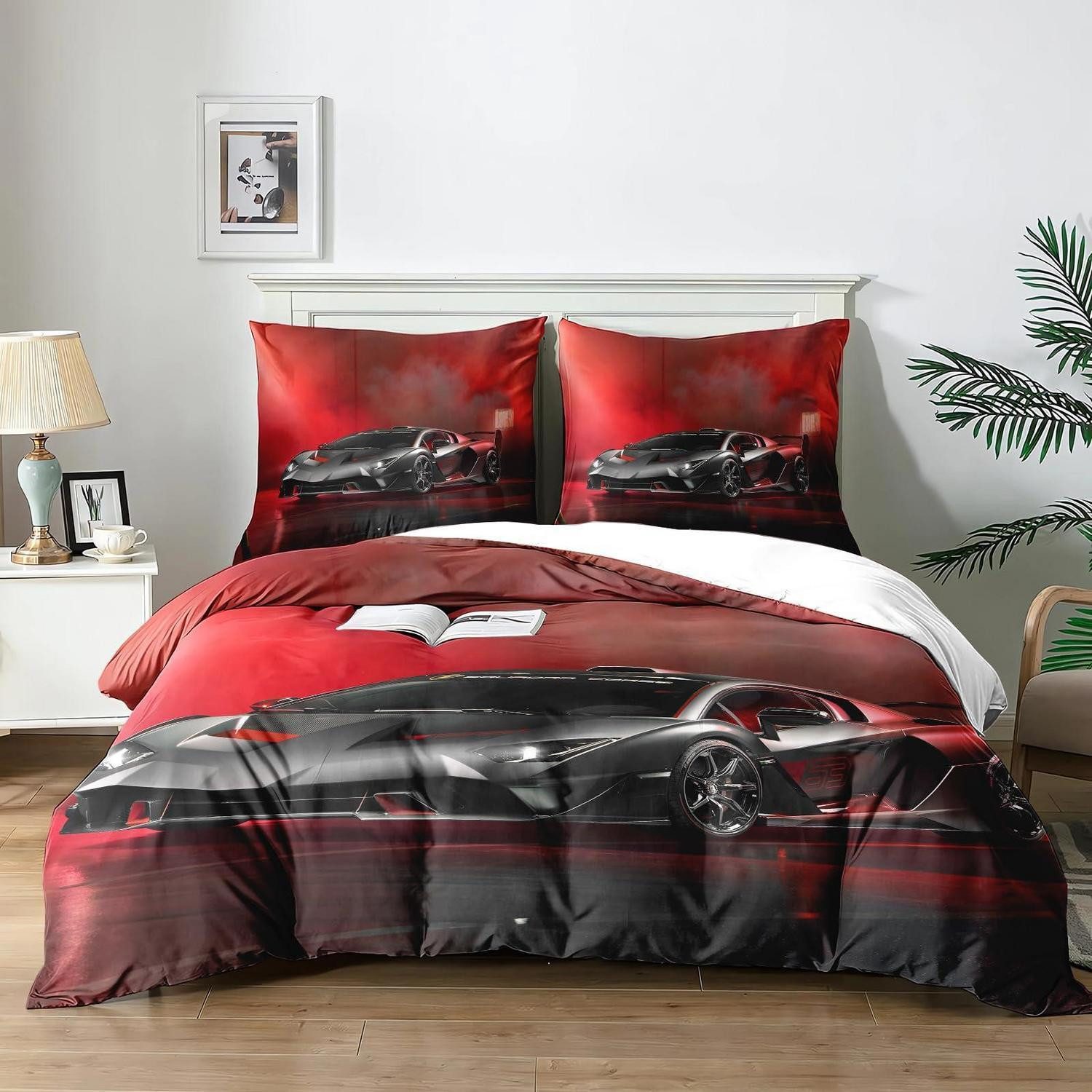 LuxusKollektion Jugendbettwäsche Bettwäsche Rennwagen 140x200cm Junge Mikrofaser