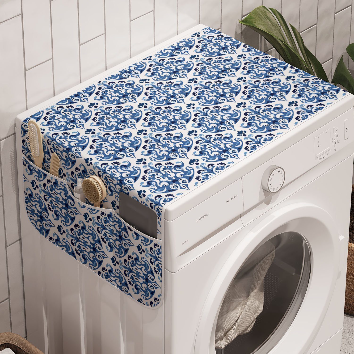 Abakuhaus Badorganizer Anti-Rutsch-Stoffabdeckung für Waschmaschine und Trockner, Blau Indigo-viktorianischer Entwurf