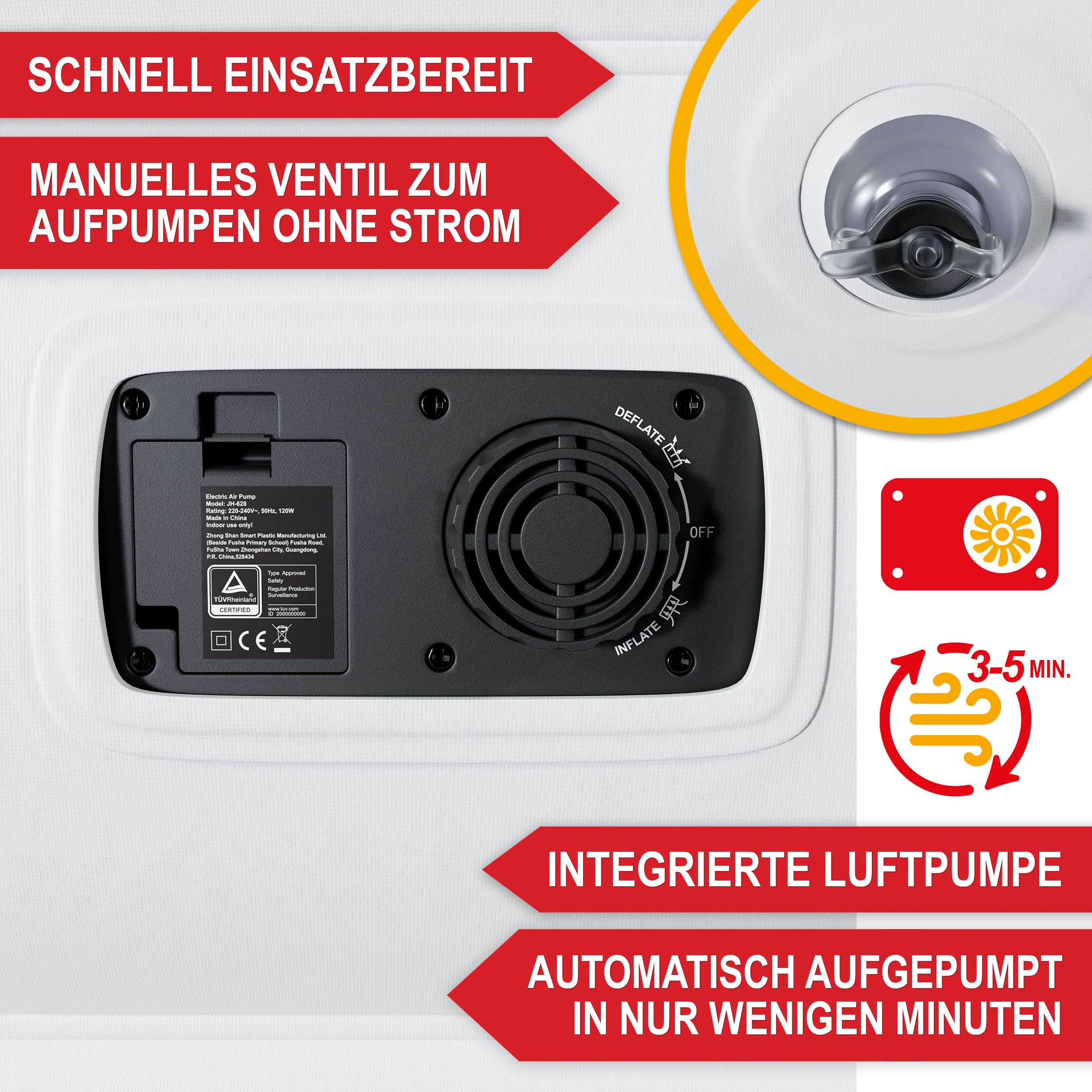 Onbest Luftbett mit elektrischer Luftpumpe und Kissen, 250 kg, 2 Personen, wasserabweisend, selbstaufblasend, 0,6 mm