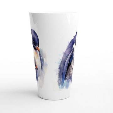 Alltagszauber Latte-Macchiato-Tasse - Jumbo-Becher PINGUIN MIT KÜKEN, Keramik, extra groß, für 500ml Inhalt