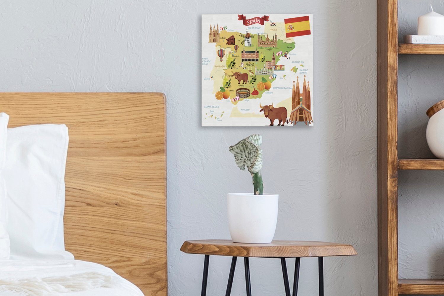 OneMillionCanvasses® Leinwandbild auf von Bilder St), Spanien, für Wohnzimmer (1 Karte der Schlafzimmer Illustrationen Leinwand
