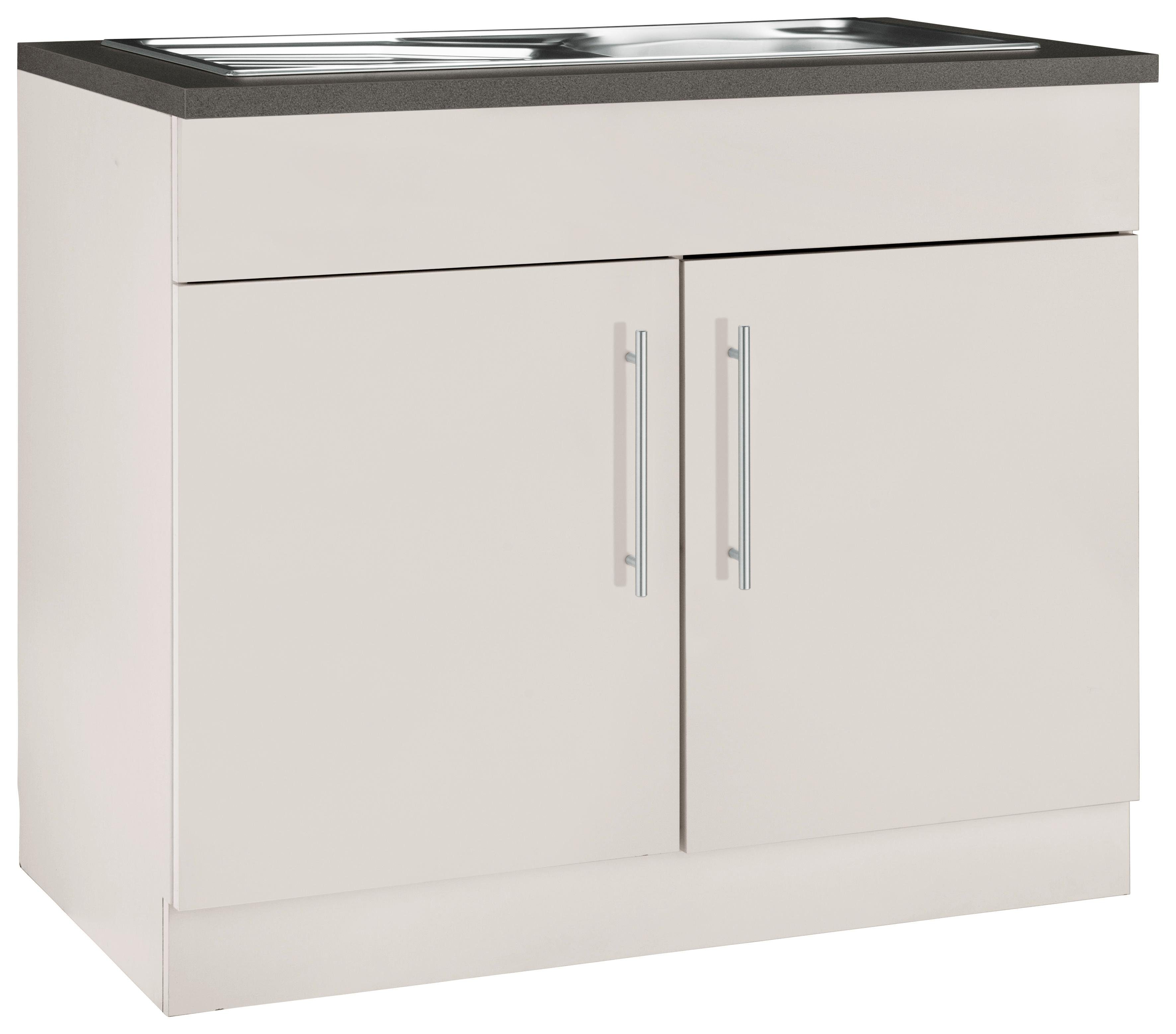 wiho Küchen Spülenschrank Cali 100 cm breit Front und Korpus: Cashmere, Arbeitsbplatte: Granit Grau | Cashmere