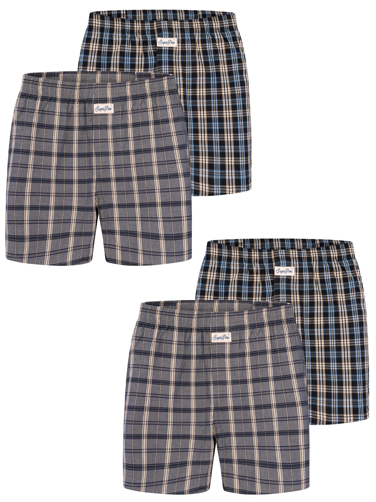 Sugar Pine Boxer Mix Karos (4-St) Sparpack Multipack Herren Männer 4er-Pack Boxershorts Unterhosen