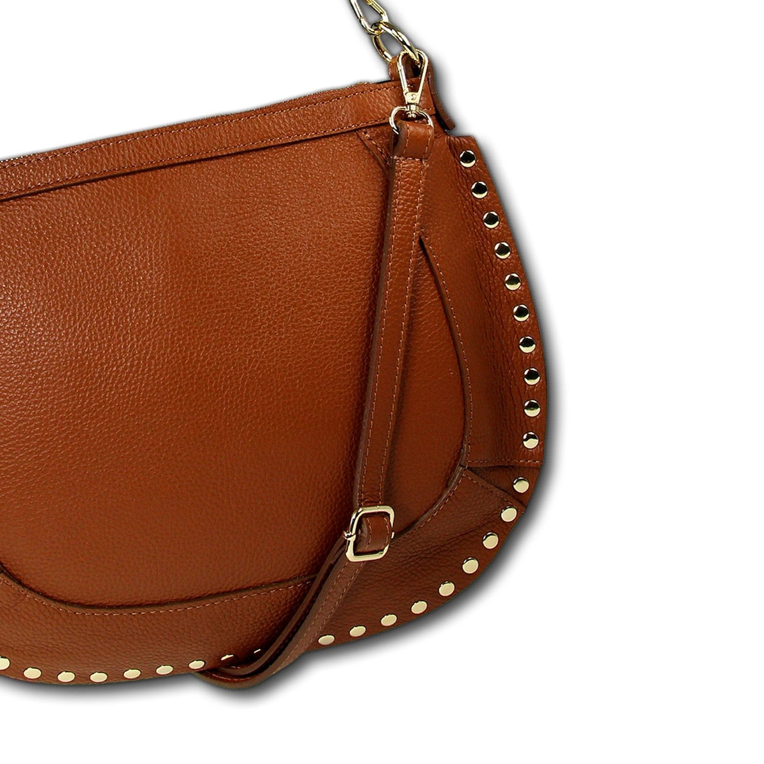 FLORENCE Schultertasche Florence Damen Schulter-Satteltasche (Schultertasche), Damen Leder Schultertasche, Umhängetasche, hellbraun ca. 36cm