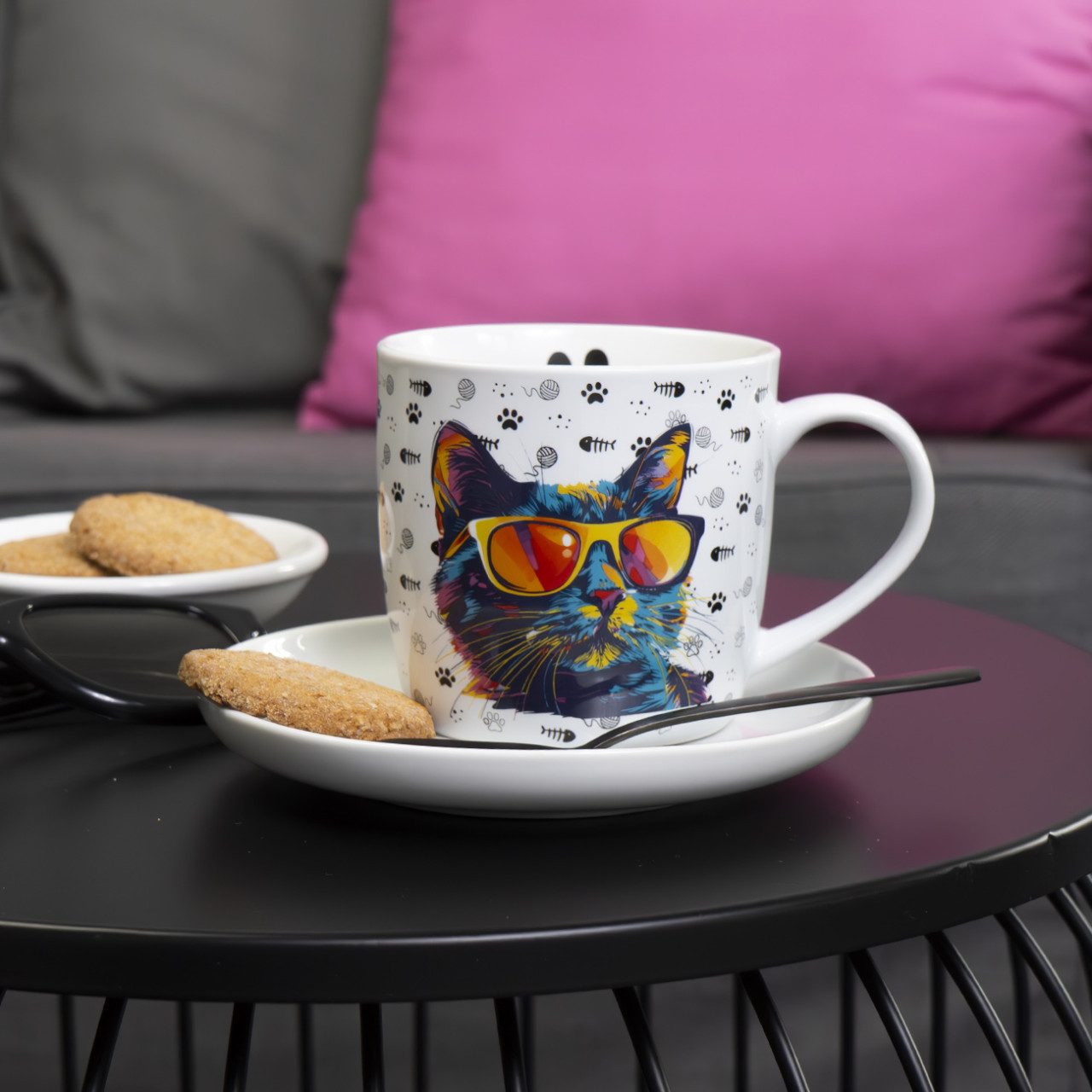 Geda Labels GmbH Tasse Cool Cat, 1-tlg., Porzellan, Weiß, 300ml, spülmaschinengeeignet