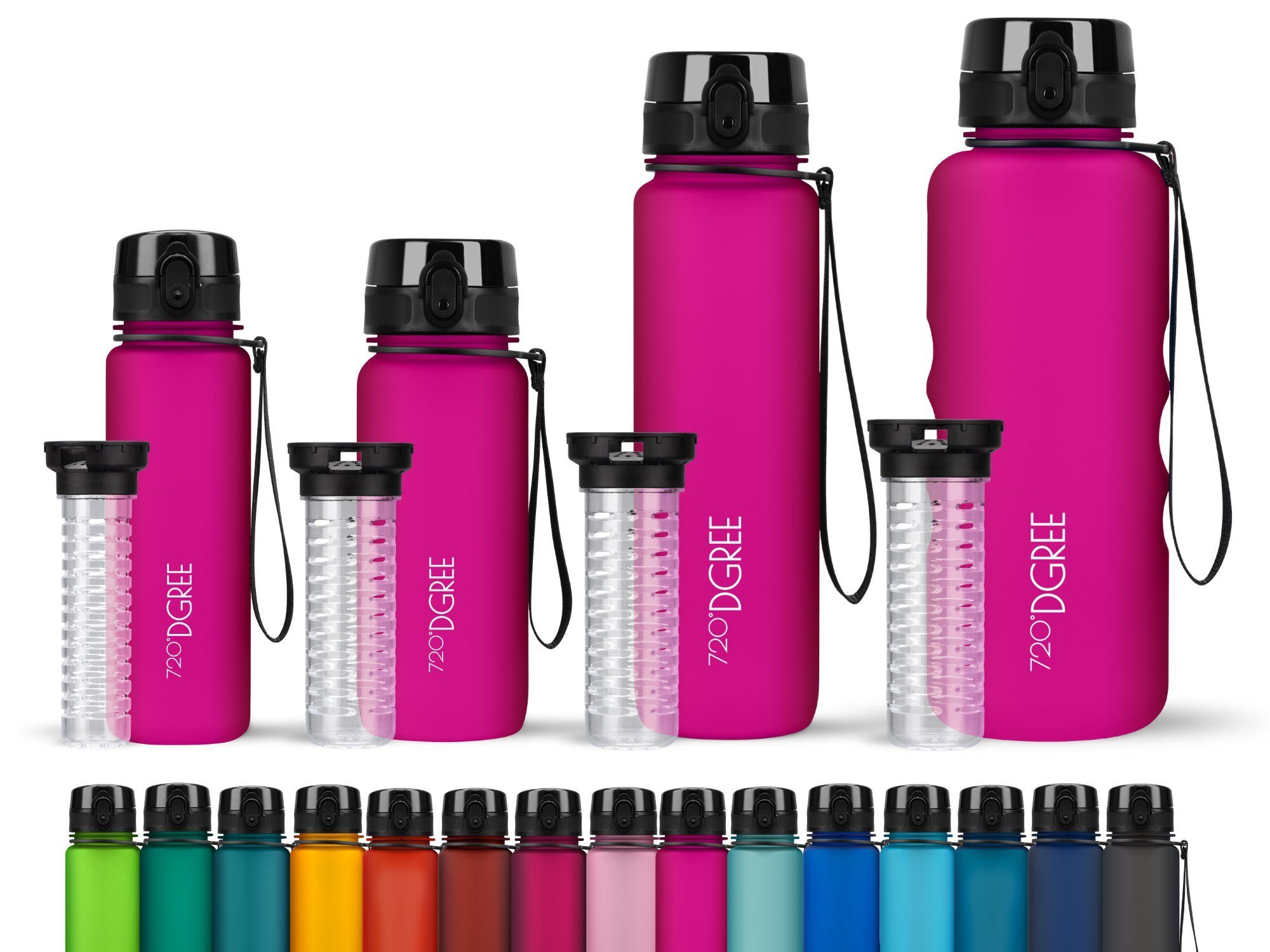 Wasserflasche 1,5 l fuchsia Schule, Sport uberBottle Früchtebehälter, Fahrrad Outdoor, und 500ml,650ml,1 auslaufsicher liter, 720°DGREE mit Trinkflasche Sportflasche pink für