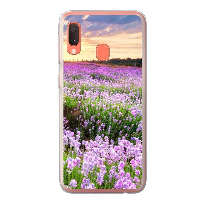 MuchoWow Handyhülle Lavendel - Blumen - Sonnenuntergang - Lila - Wiese Handyhülle Samsung Galaxy A20e Smartphone-Bumper Print Handy