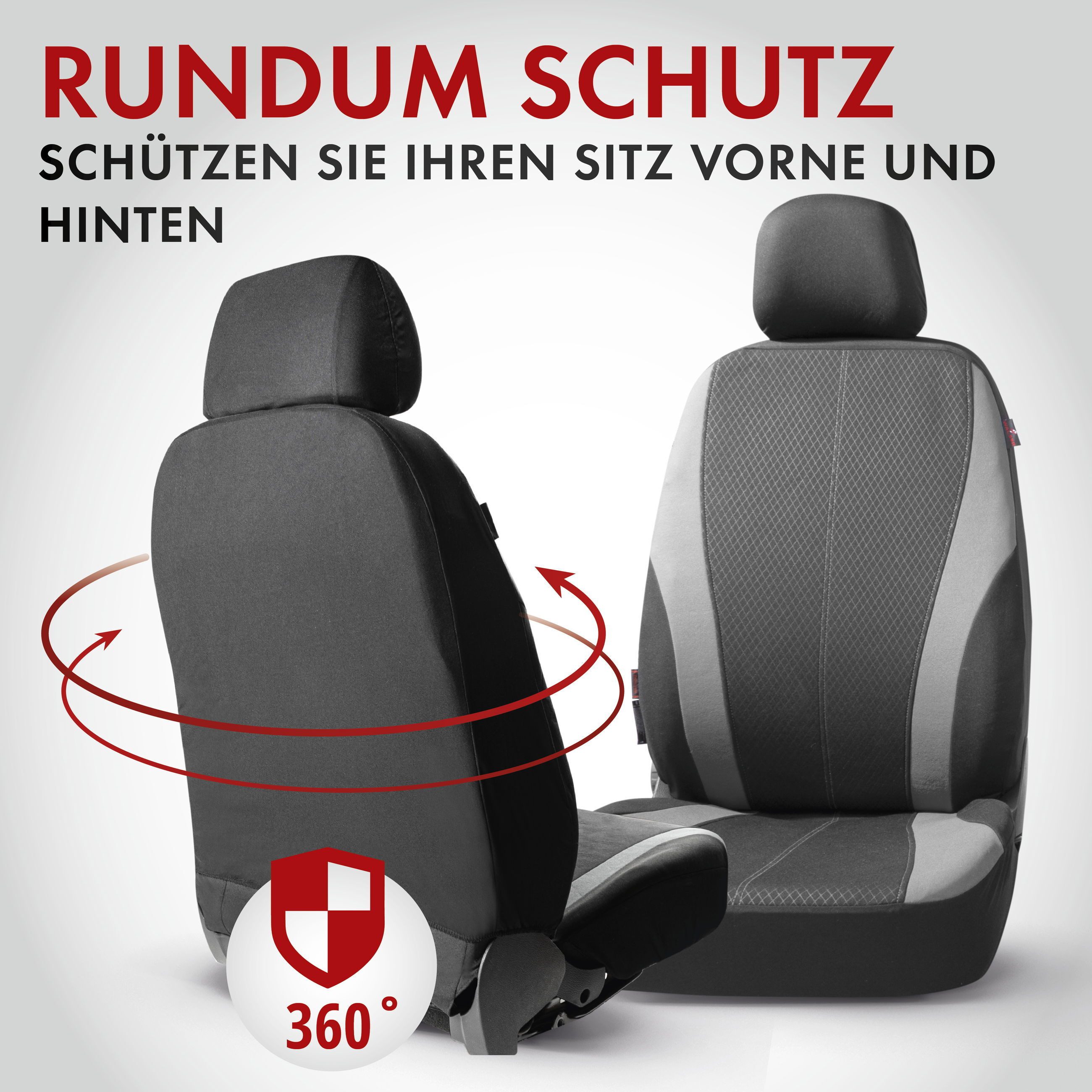 WALSER Autositzbezug Autositzbezüge Dundee Komplettset mit schwarz/grau, 2 Vordersitzbezüge 2tlg, 1 Rücksitzbezug 5tlg, 5 Kopfstützenbezüge, 14-tlg. – Bild 3 von 5