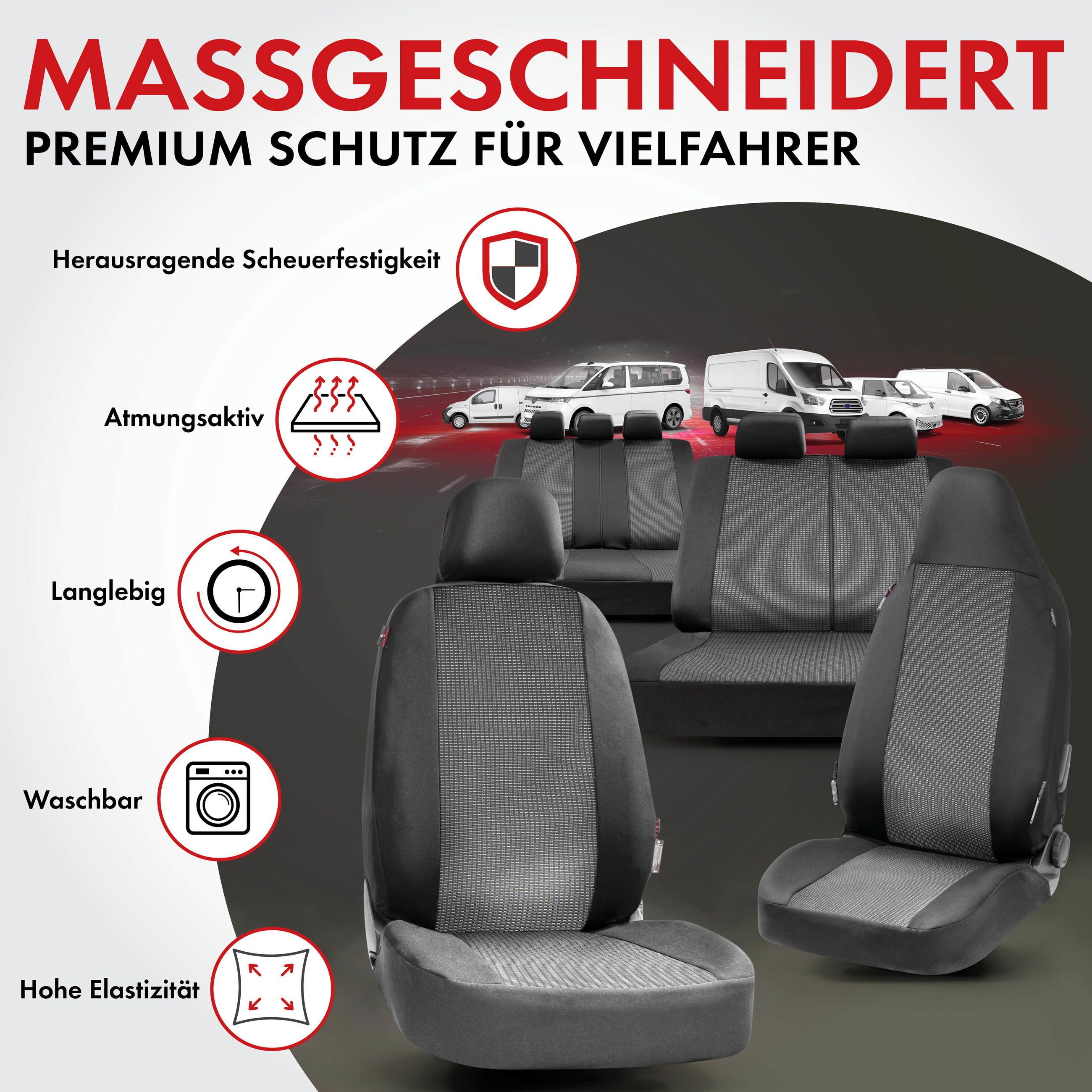 WALSER Autositzbezug Opel Vivaro, 1 Doppelbankbezug vorne, 2 Kopfstützenbezüge, 6-tlg.