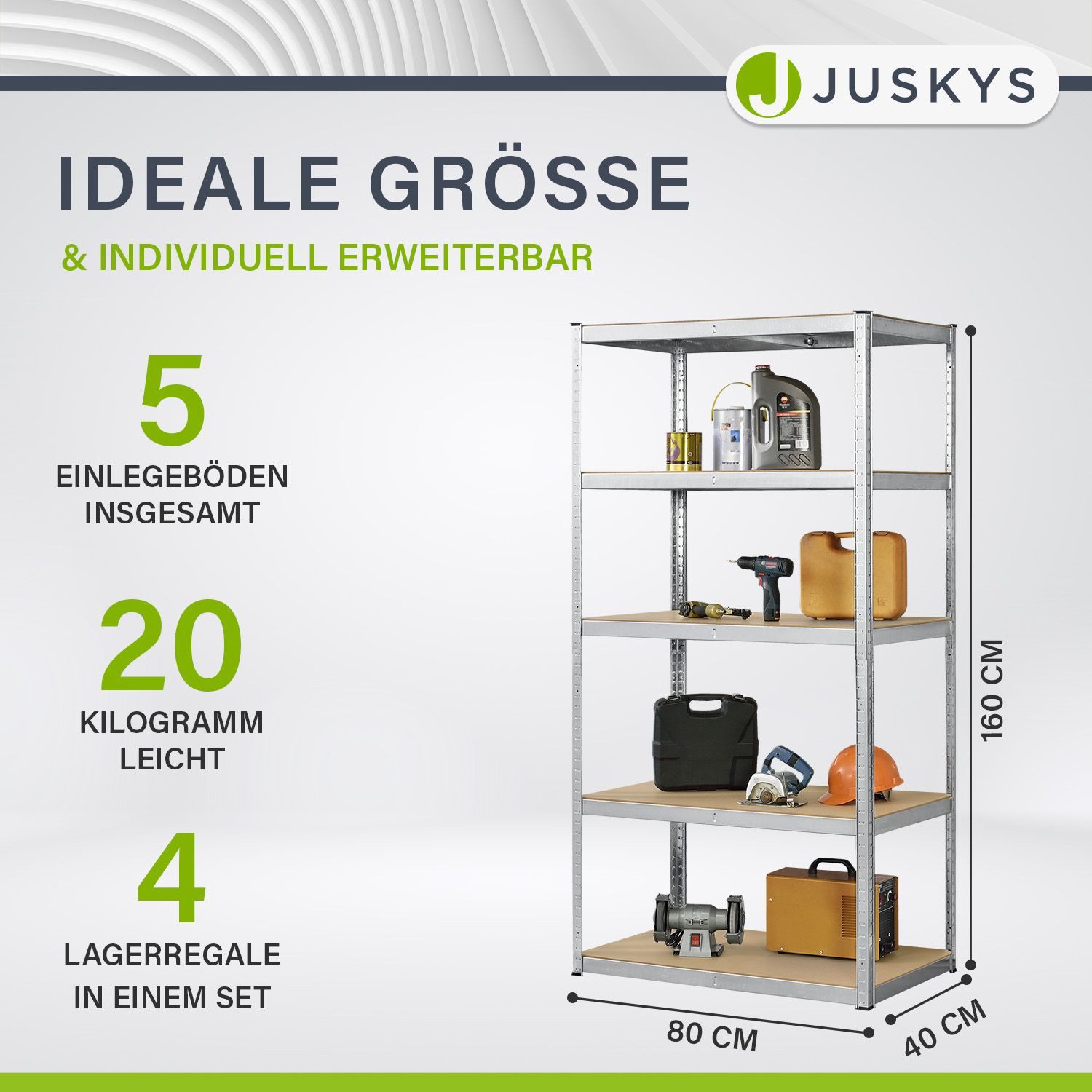 Juskys Schwerlastregal Basic, 4-tlg., Regalsystem mit 20 Einlegeböden, je 1 günstig online kaufen